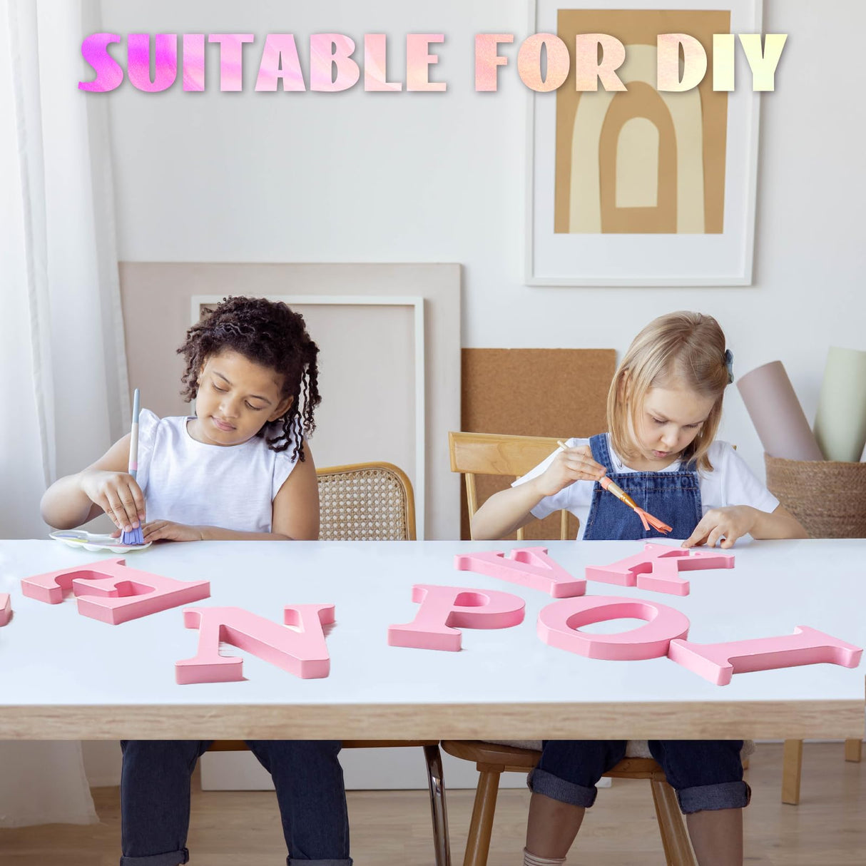 AOCEAN 8 Inch Pink Wood Letters Unfinished Wood Letters for Wall Decor Decorative Standing Letters Slices Sign Board Decoration for Craft Home Party Projects (J) AOCEAN