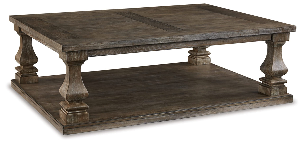 Signature Design by Ashley Johnelle Farmhouse Coffee Table with Weathered Gray Finish, Gray Signature Design by Ashley