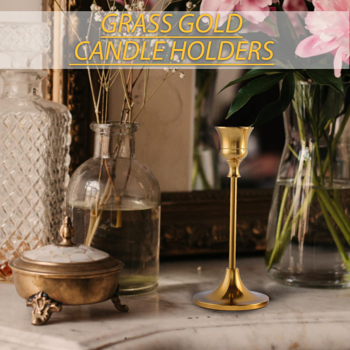 Candlestick Holders,Taper Candle Holder for Candlesticks Gold Brass Vintage Candle Stick Candle Holder Candelabra Candle Holder for Fireplace Party Dining Home BEZURA