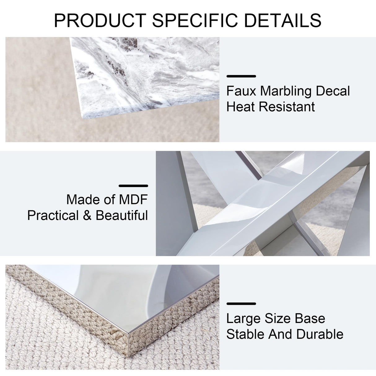 JUFU Modern Dining Table for 8,Grey FauxMarble Dining Table for 8 Person,Kitchen Table,71'' Large Dinner Table Ideal for Dining Room, Kitchen JUFU