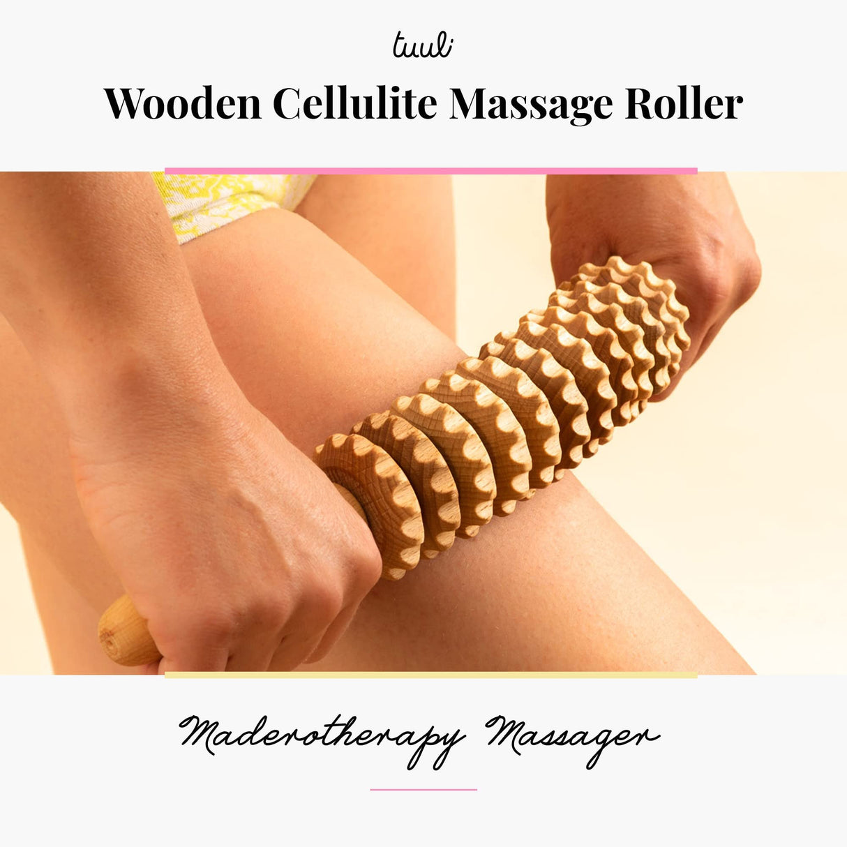 Tuuli Wooden Massage Roller for Waist and Thigh, Multi-Functional Body Roller for Cellulite Reduction and Muscle Tension, Natural Massager for Women and Men (Curved) tuuli