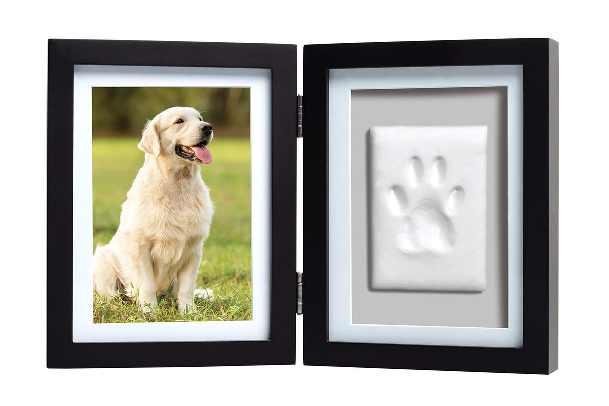 Pearhead Pet Paw Print Photo Frame With Clay Imprint Kit - Wooden Pet Paw Print Frame, DIY Memorial Keepsake for Cats and Dogs, No Mess Clay for Perfect Pawprints, Ideal Home Decor and Gift, Black Pearhead