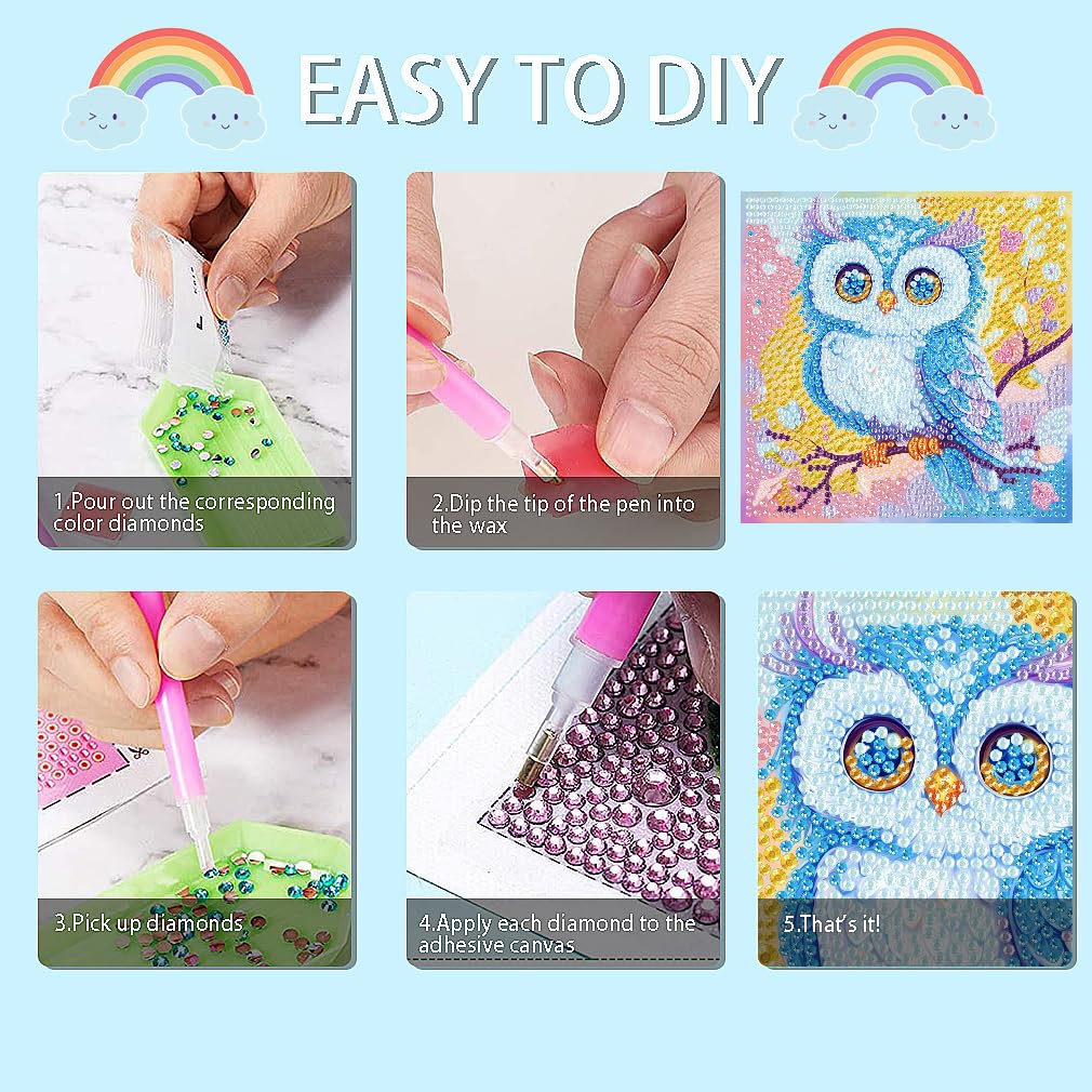 6 Pack 5D Diamond Painting Kits for Kids Beginners,Full Drill Cute Animals Diamond Art Kits,Diamond Art Arts and Crafts for Kids Ages 4-8-12,Home Wall Decor 6x6 Inch VividMeng