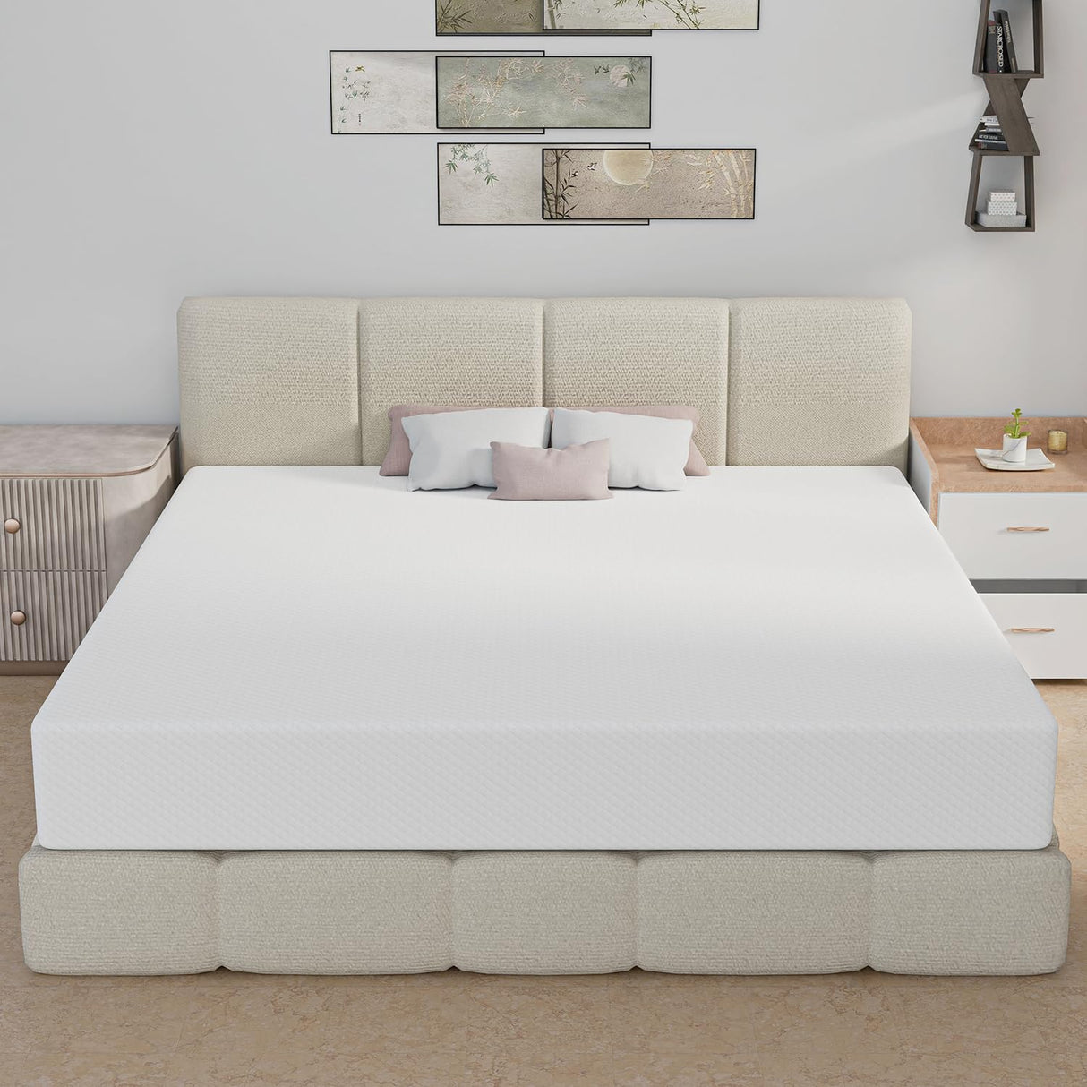 10 Inch King Size Mattress, Gel Memory Foam King Mattress, Pressure Relieving, Cooling Gel Foam, King Mattress in a Box, Certipur-Us Certified, Bed-in-a-Box, King, 80"L x 76"W x 10"Th, White NChanmar