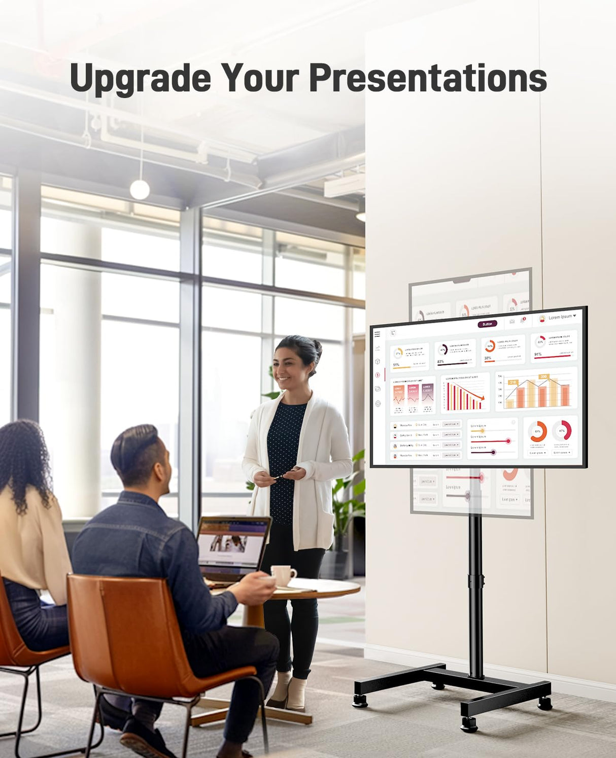 Perlegear Floor TV Stand with Mount for 26-50 inch TVs up to 55 lbs, TV Floor Stand with Rotation, Tilt, Level, Height Adjustable TV Stand for Bedroom/Living Room, Max VESA 300x300mm, PGFS12 Perlegear