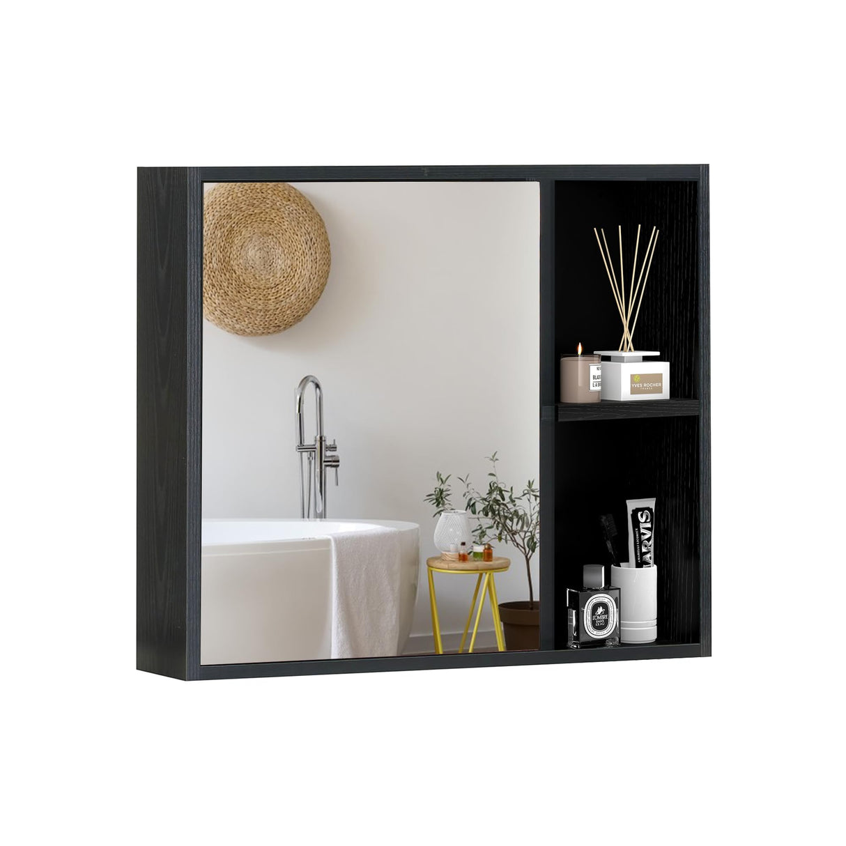Giantex Medicine Cabinet, Bathroom Wall Cabinet with Mirror Door, 2 Adjustable Shelves, 2 Open Shelves, Vanity Mirrored Cabinet, Over The Toilet Storage Cabinet for Laundry Room Entryway, Black Giantex
