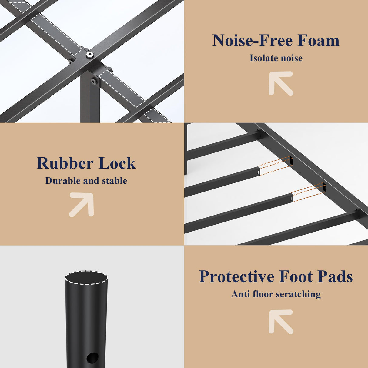 PAUKIN Canopy Bed Frame King Size with Upholstered Headboard, Sturdy and Stable, Easy to Assemble, Metal Bar Support, no Spring Mattress Required. (Brown, King) PAUKIN