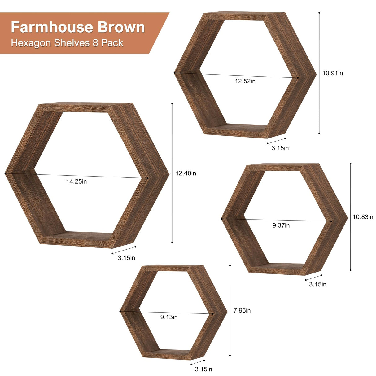 Hexagon Floating Shelves Set of 8 Wood Hexagonal Shelves Brown Wall Decor and Storage Racks for Living Room Floating Honeycomb Plants Shelf Farmhouse Wall Hexagon Hanging Shelf for Bedroom Home CADUKE