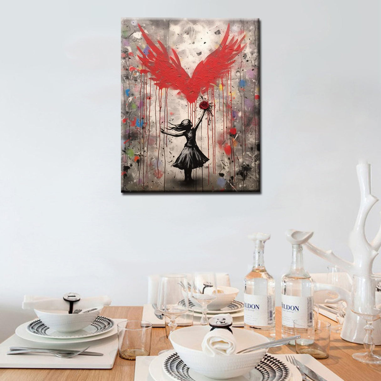 Tucocoo Banksy Graffiti Painting by Numbers Girl with Red Rose Paint by Number for Adults Beginner with Paintbrushes Acrylic Painting by Numbers Kits Canvas Art Crafts Home Decor16x20Frameless Tucocoo
