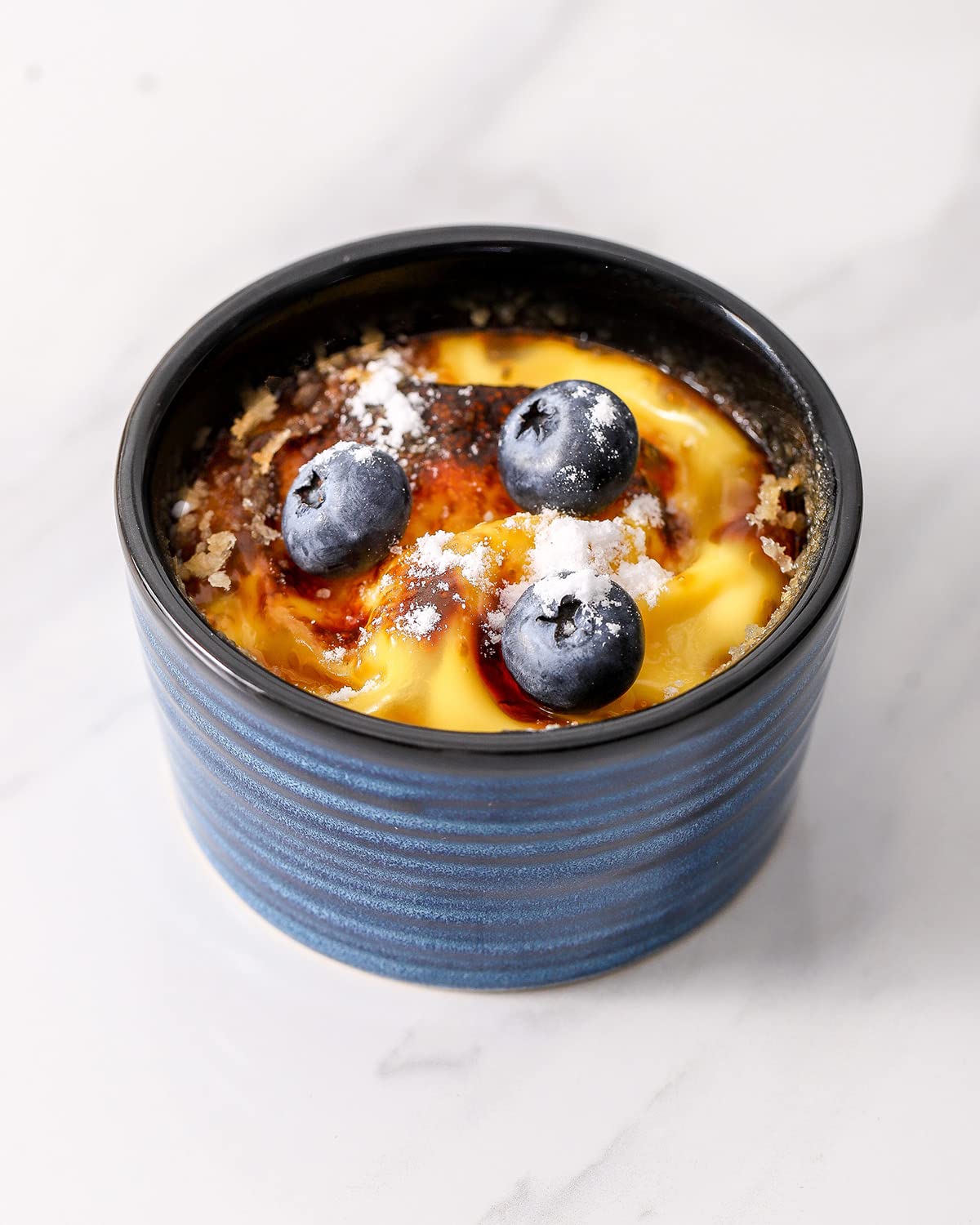 Hasense 6 oz Ramekins for Baking,Ceramic Souffle Dish Oven Safe Set of 6,Porcelain Dipping Sauce Bowls for Pudding, Creme Brulee, Souffle, Serving Dip, Custard, Ice Cream(Blue) Hasense