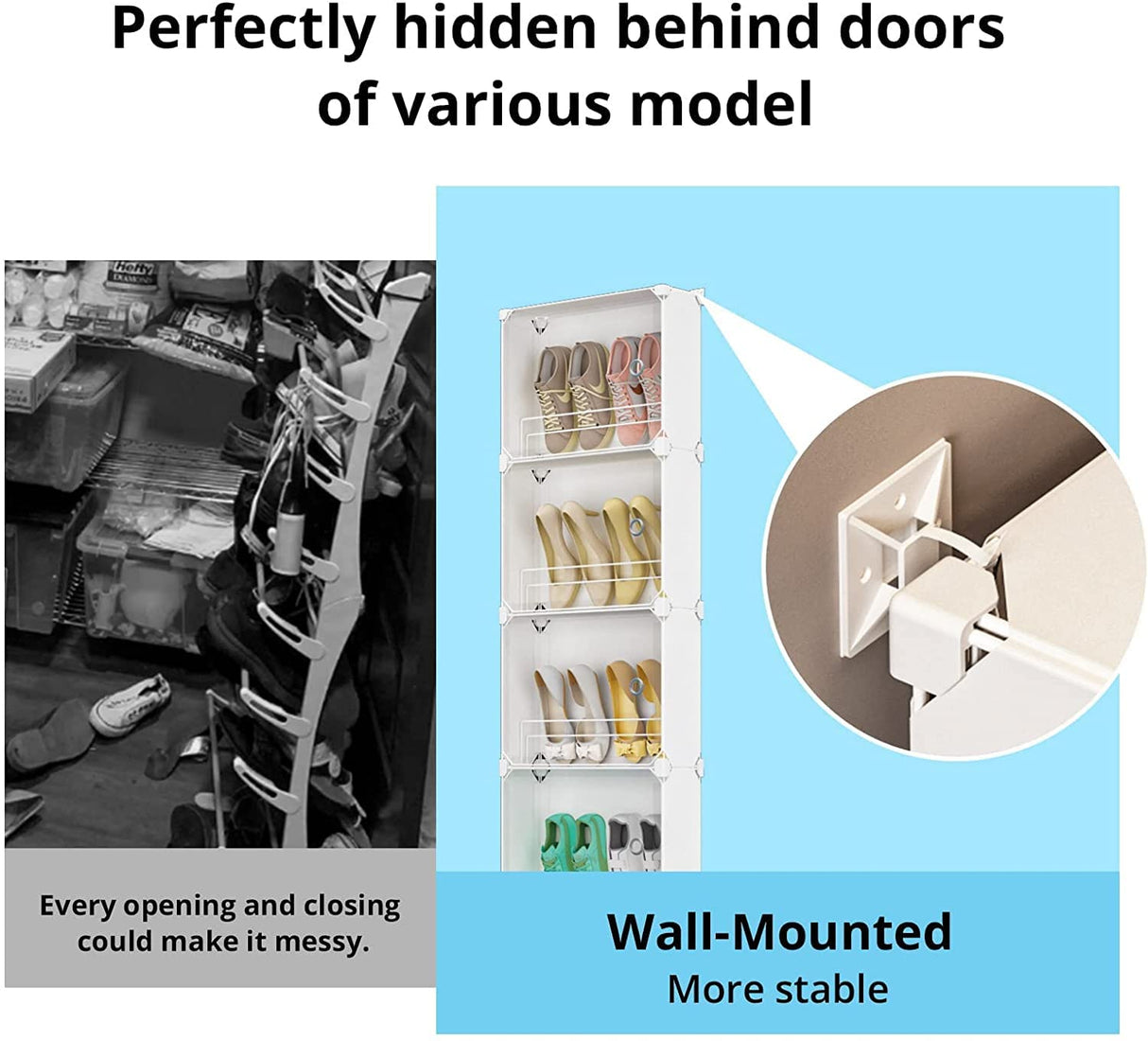 MAGINELS 4-Tier Slim Shoe Rack Organizer and Tall Storage for Closet,Hidden Thin Shoes Cabinet for Small Spaces,Narrow Shelves for Wall Behind Door,Entryway,White MAGINELS