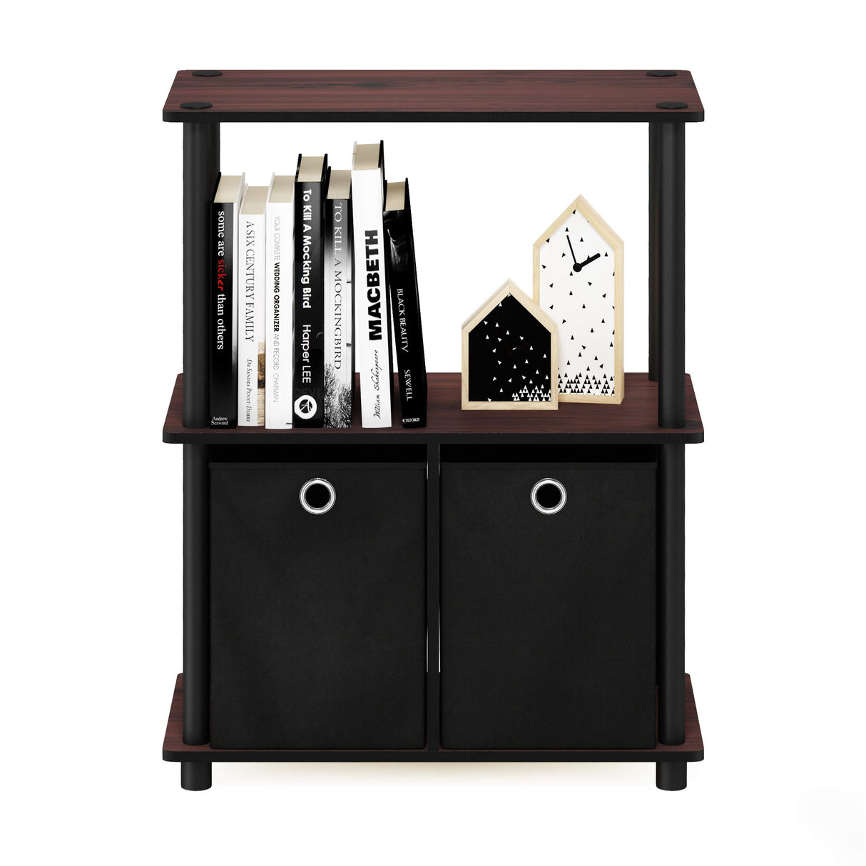 Furinno Go Green 3-Tier Multipurpose Storage Shelf with Bins, Dark Cherry/Black Furinno