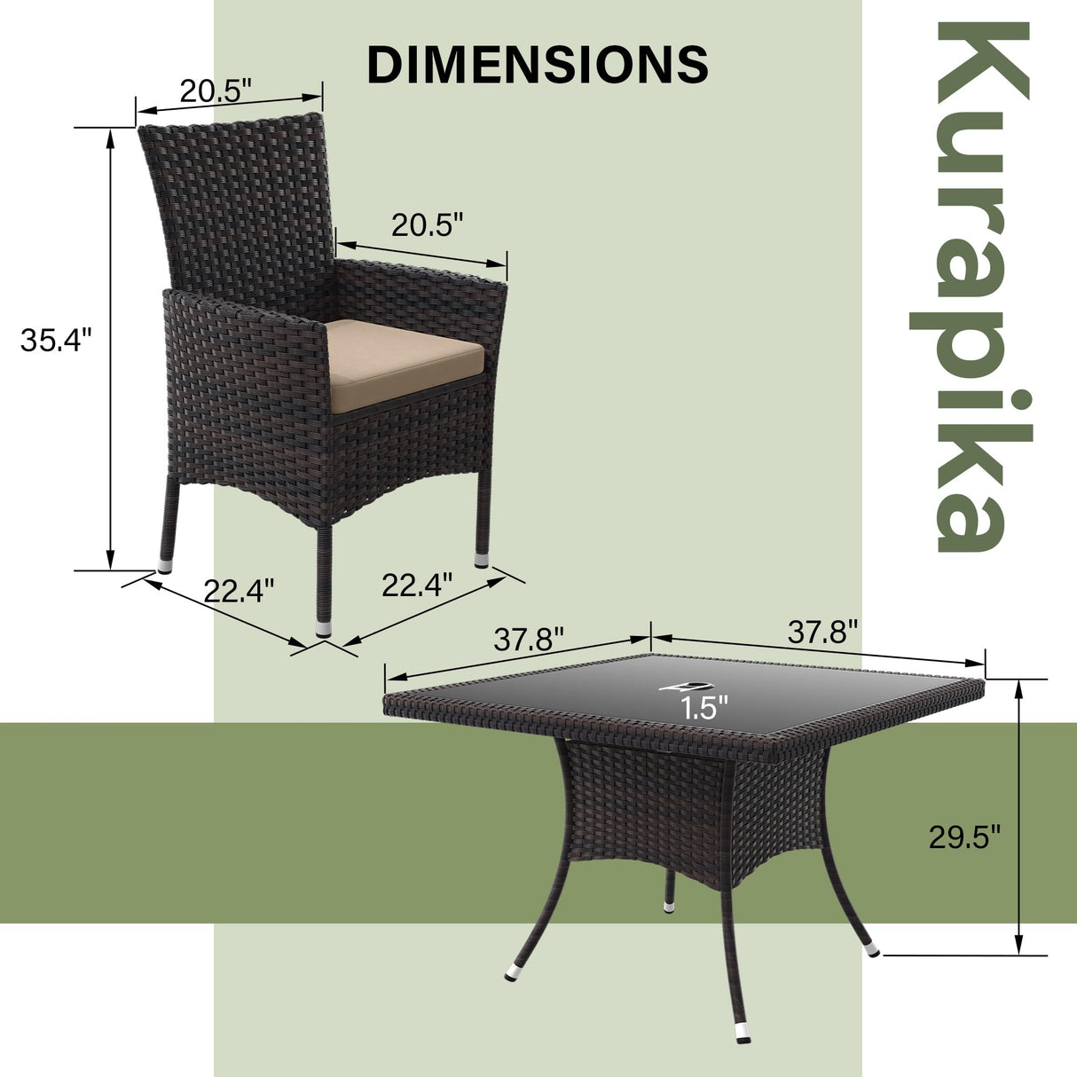 Kurapika 15-Piece Patio Furniture Outdoor Dining Set, Wicker Rattan Table and Chairs, Square Tempered Glass Tabletop With Umbrella Hole, 12 Chairs, Sand Kurapika