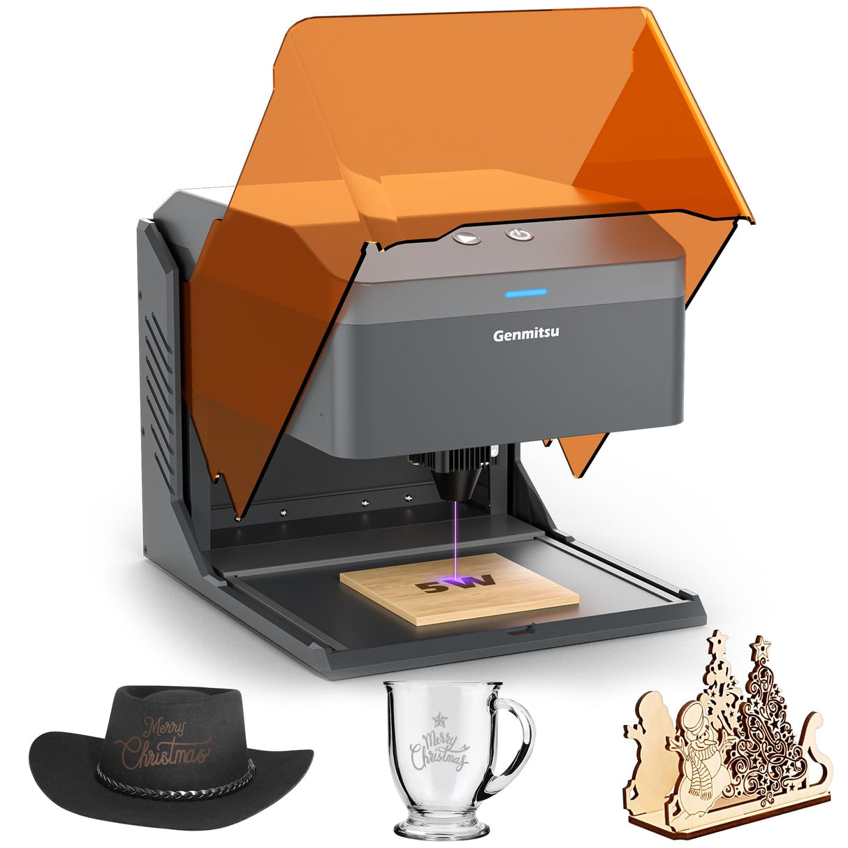 Kiosk 5WLaser Engraver, Light Weight & Portable Laser Engraver Machine, Home Laser Cutter with Acrylic Enclosure for DIY Wood/Leather/Metal, 3.9 x 3.9inch Engraving Area, Laser Safety Class 1 SainSmart