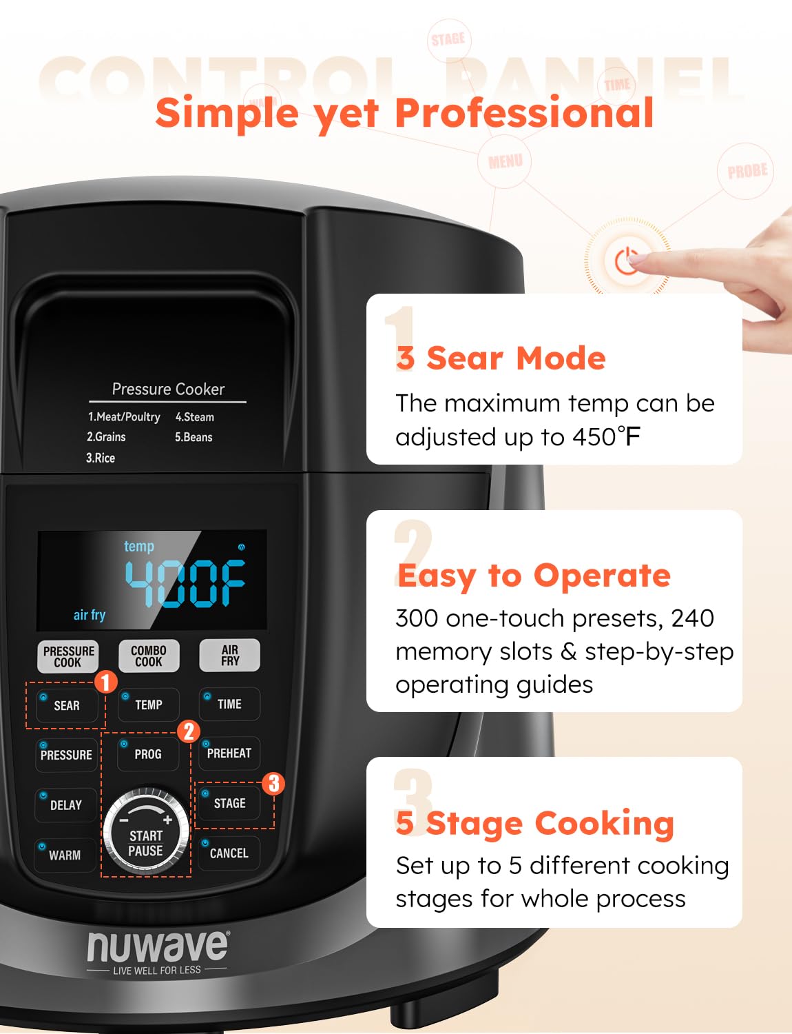 Nuwave Duet Air Fryer and Electric Pressure Cooker Combo with 2 Switchable Lids, 300 FoolProof One-Touch Presets, Crisp&Tender Tech, 6QT Heavy-duty Stainless Steel Pot, 15+ Safety Features Nuwave