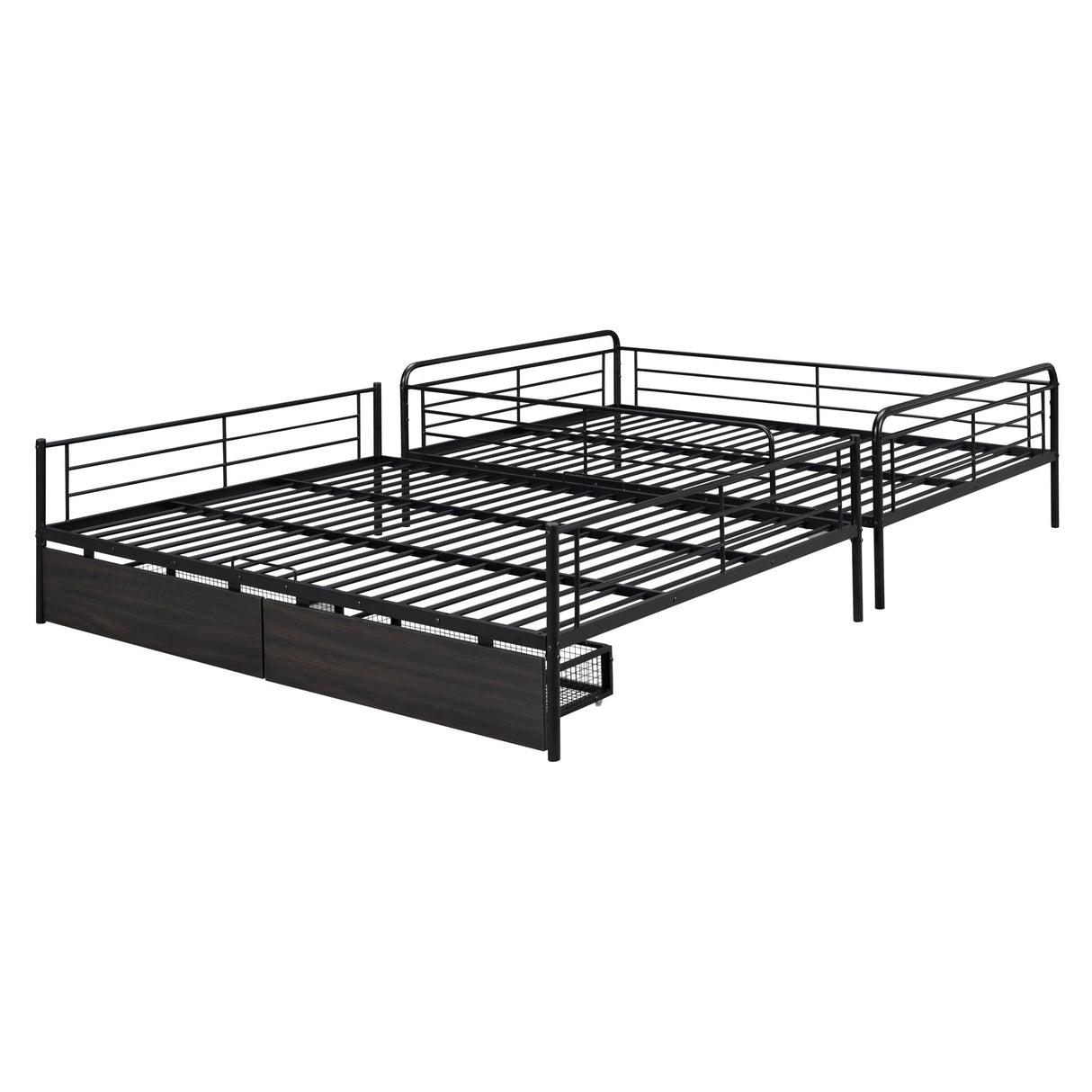DNYN Full Over Queen Bunk Bed with Storage Drawers for Kids/Adults,Convertible Metal Bedframe w/Ladder & Safety Guardrails,No Box Spring Needed,Perfect for Dorm,Bedroom,Guest Room, Black DNYN