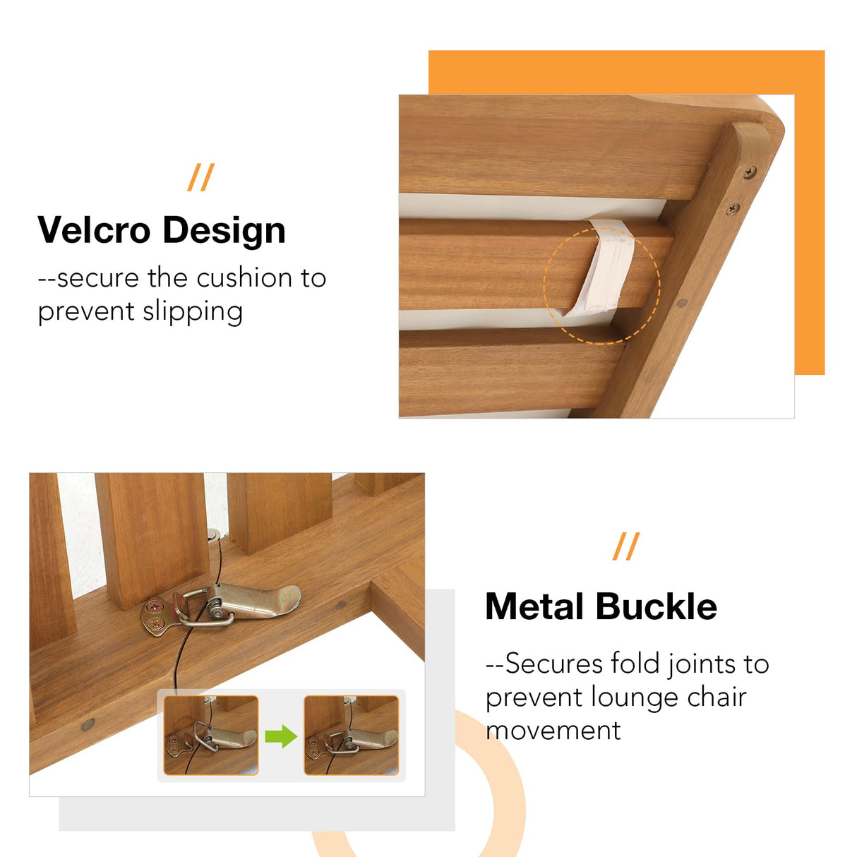 Patiorama Patio Acacia Wood Chaise Lounge Set of 2, Outdoor Folding Lounge Chair Recliner w/Adjustable Backrest, Wheels, Padded Cushion, Portable Sun Lounger Pool Chair for Deck, FSC Certified, Cream Patiorama