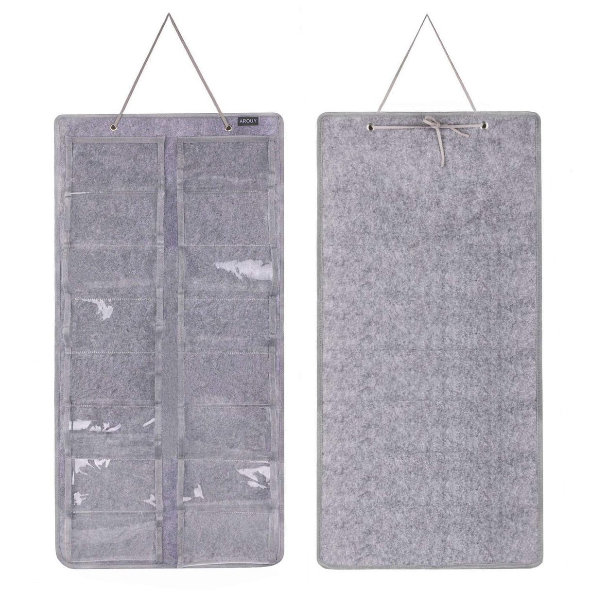 AROUY Sunglasses Organizer Storage, Hanging Dust Proof Wall Pocket Glasses Organizer - 16 Felt Slots Sunglass Organizer Holder with Metal Hook and Sturdy Rope (Gray, Dust Proof) AROUY