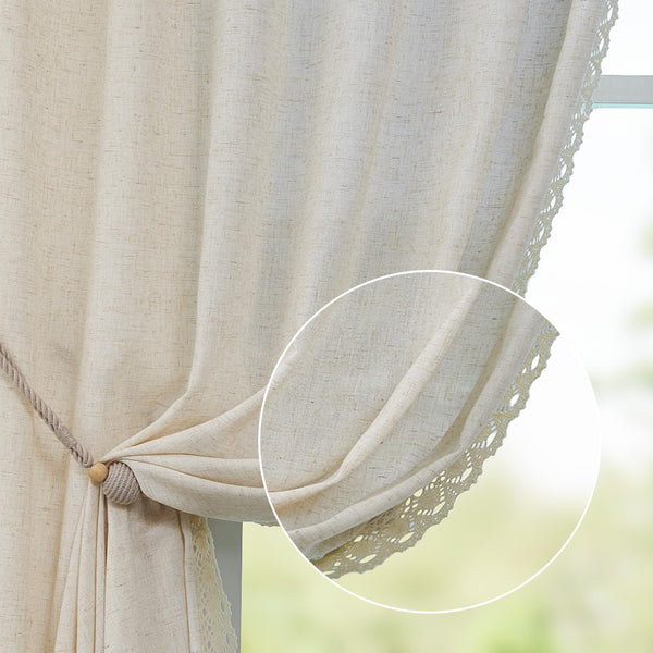 jinchan Linen Curtains for Living Room Bedroom Light Filtering Semi Sh ...