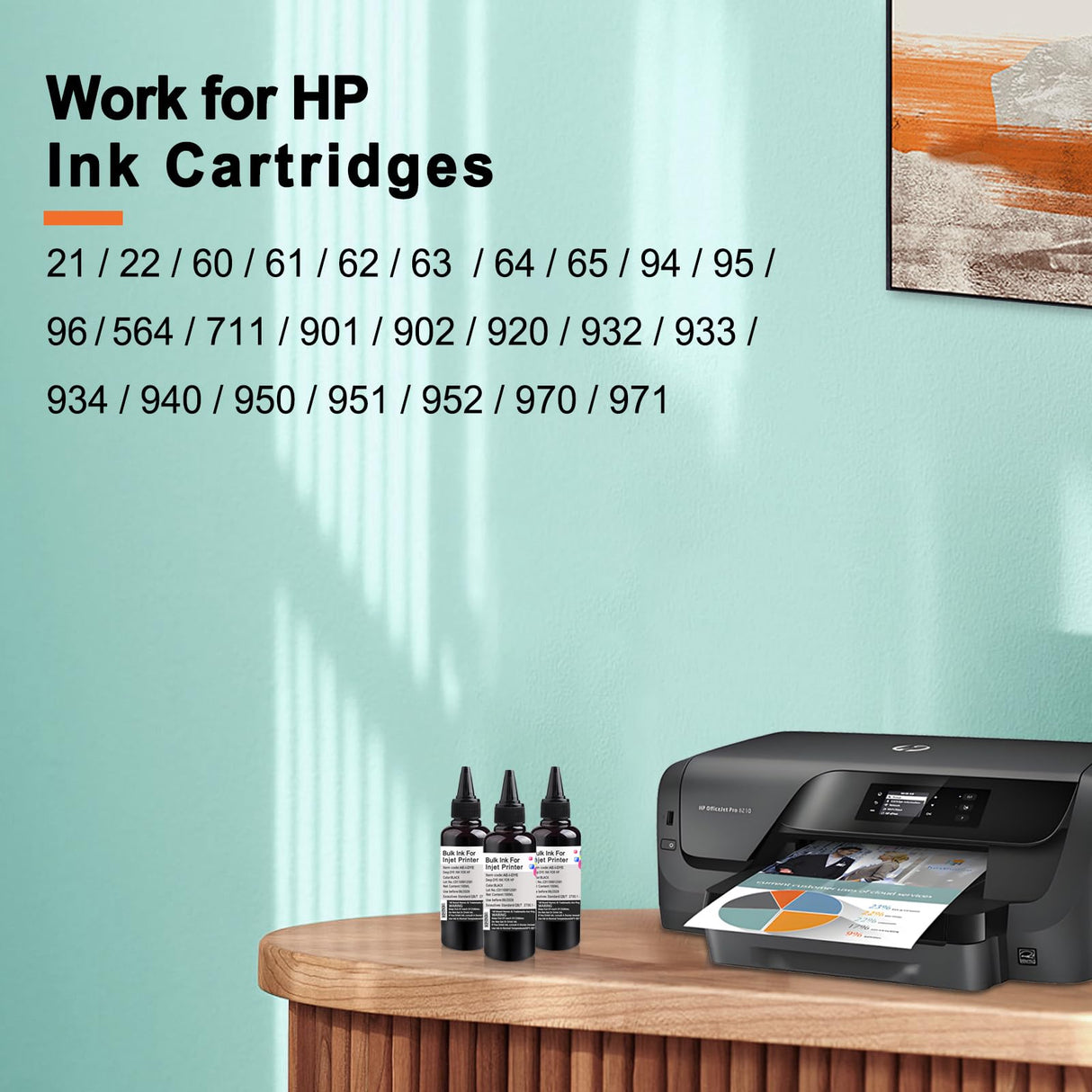 KSUMEI Ink Refill Kit for HP 21 22 60 61 62 63 64 65 94 95 96 564 711 901 902 920 932 933 934 940 950 951 952 970 971 Ink Cartridge Bottle (3*Black, 100 ml) KSUMEI