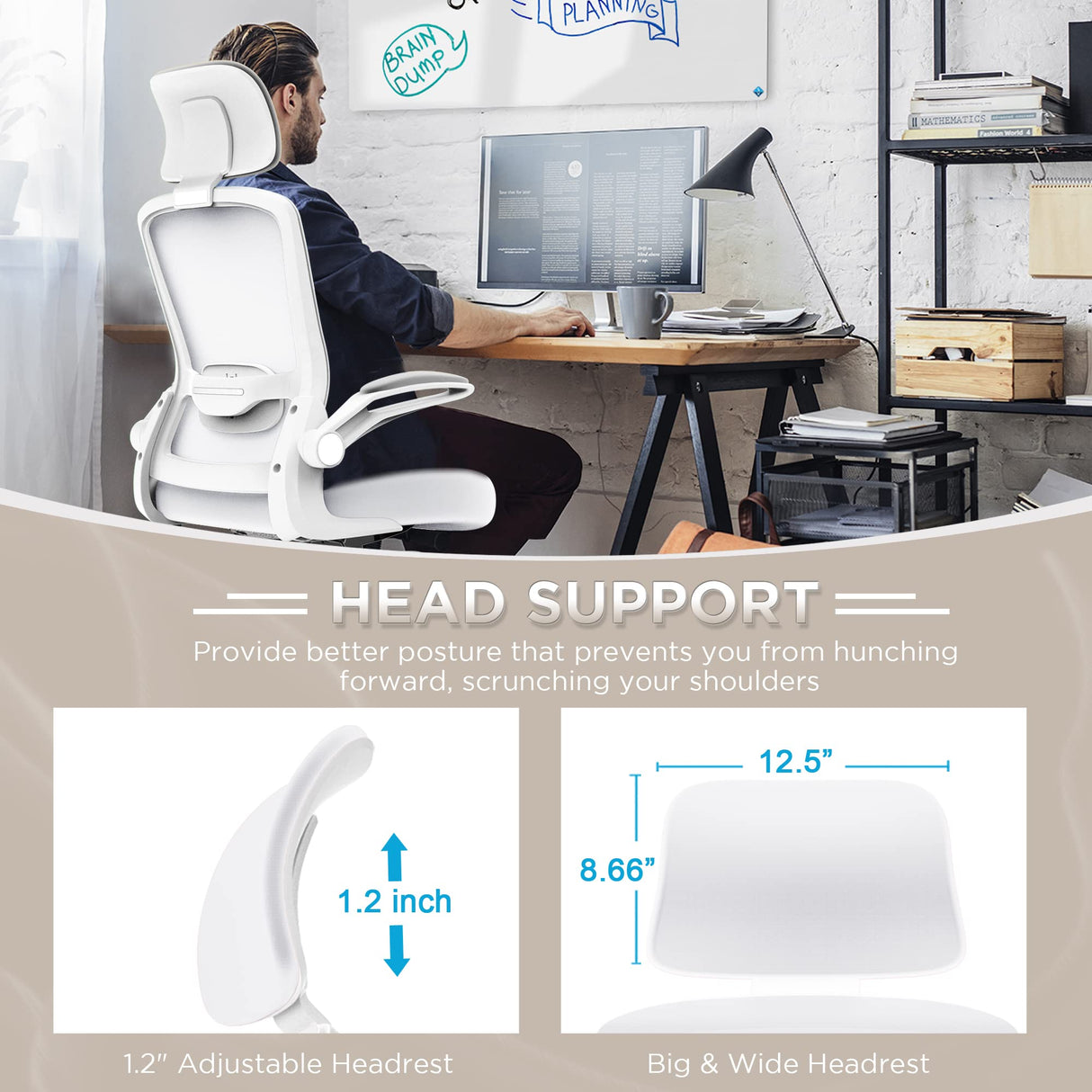 Mimoglad Office Chair, High Back Ergonomic Desk Chair with Adjustable Lumbar Support and Headrest, Swivel Task Chair with flip-up Armrests for Guitar Playing, 5 Years Warranty Mimoglad