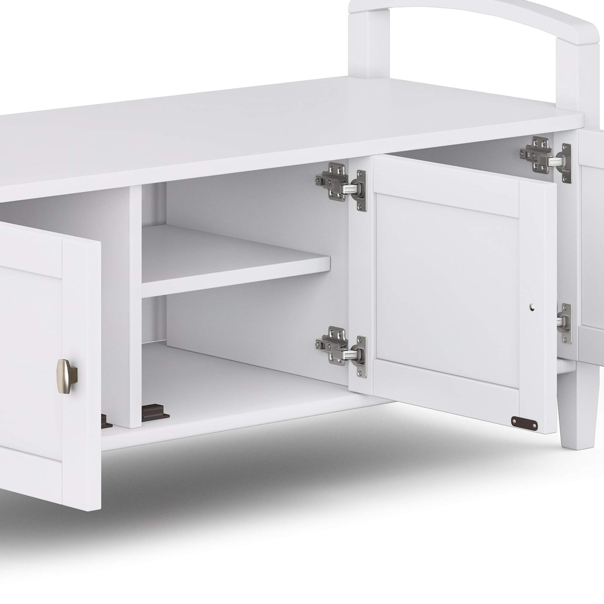 SIMPLIHOME Warm Shaker SOLID WOOD 44 Inch Wide Transitional Entryway Storage Bench in White, For the Living Room, Entryway and Family Room SIMPLIHOME