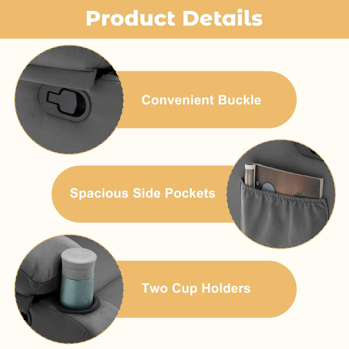 Korser Recliner Chair, Small Recliners for Small Spaces, Manual Recliner with Cup Holders and Side Pockets, Reclining Chair, Chairs for Living Room, Bedroom, Nursery, Darkgrey Korser