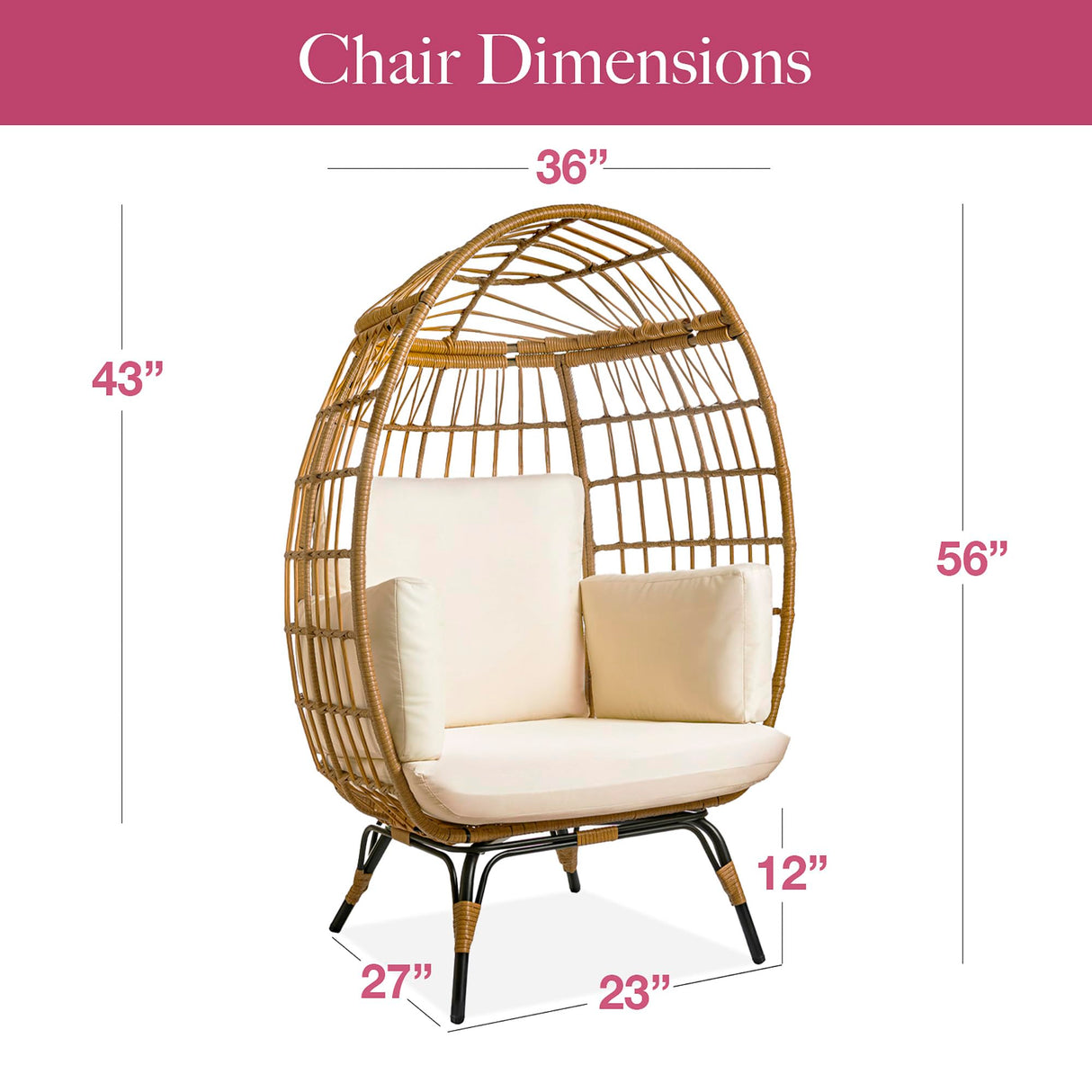 Maple99 Wicker Egg Chair Outdoor - Patio Chair, Rattan Chair, Wicker Chair PE Rattan Perfect for Backyard Lounger, & Balcony, Garden, Indoor, Steel Frame, Ivory, Maple99