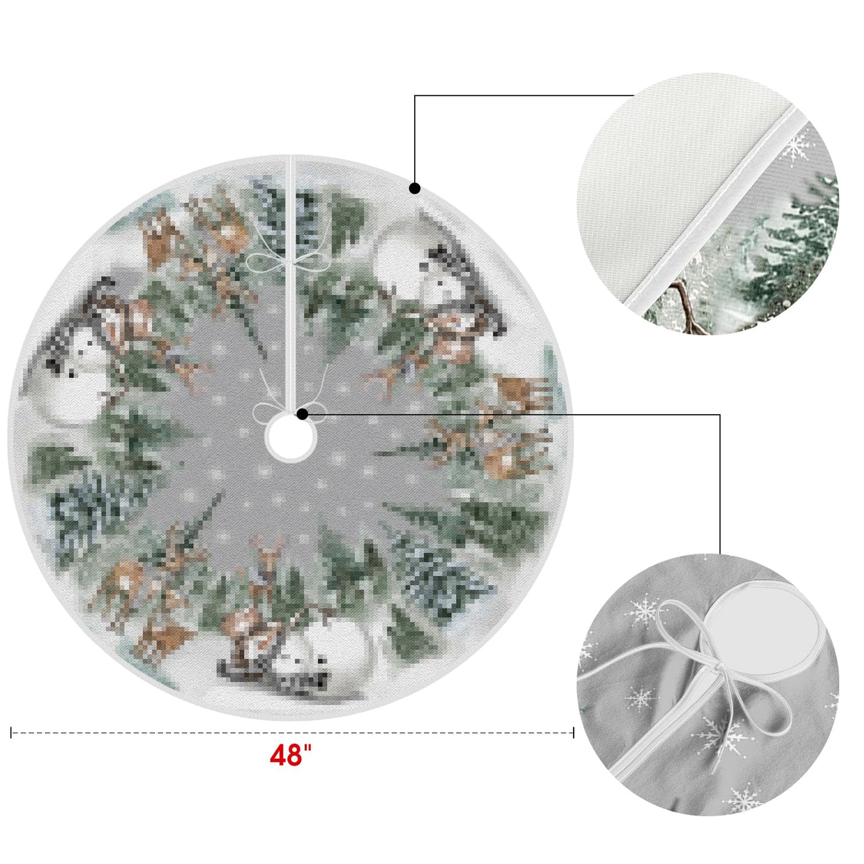AVOIN colorlife Snowman Reindeer Snowflake Christmas Tree Skirt 48 Inch, Winter Holiday Tree Mat Decoration AVOIN colorlife