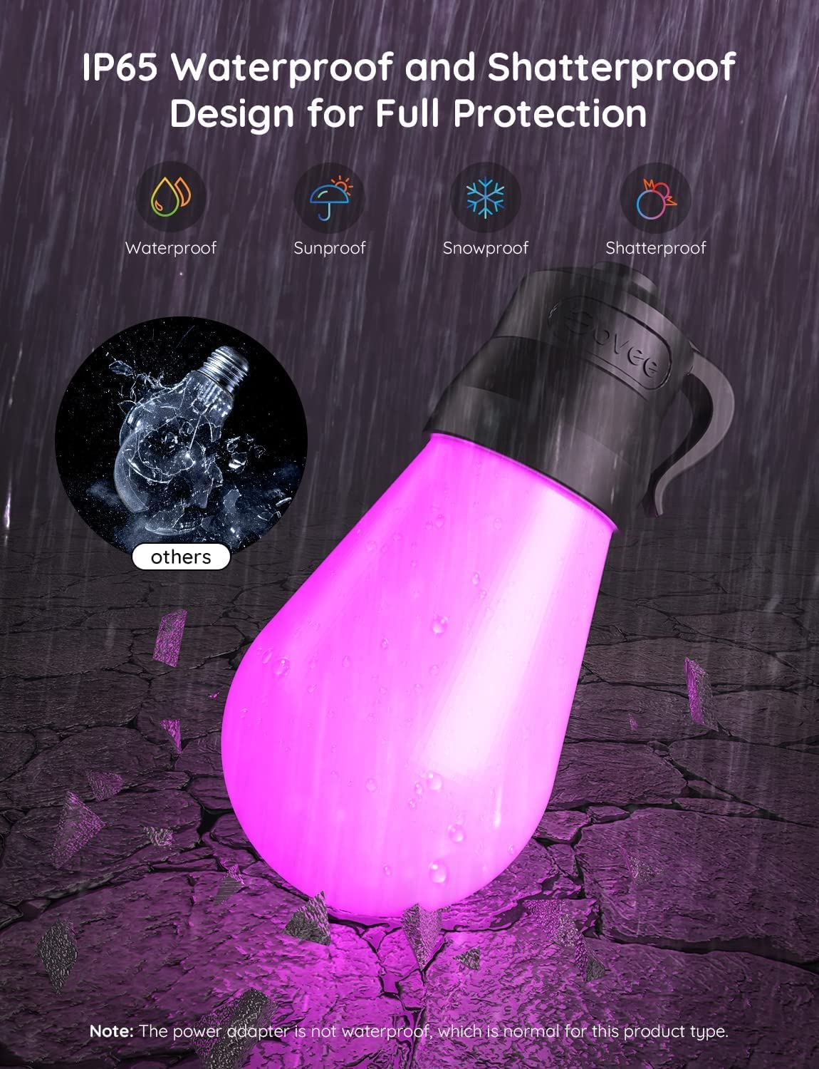 Govee Smart Outdoor String Lights H7015, 48ft RGBIC Outdoor Lights with 15 Dimmable LED Bulbs, IP65 Waterproof, Color Changing Warm White Lights with 47 Scene Modes for Patio, Backyard, App Control Govee