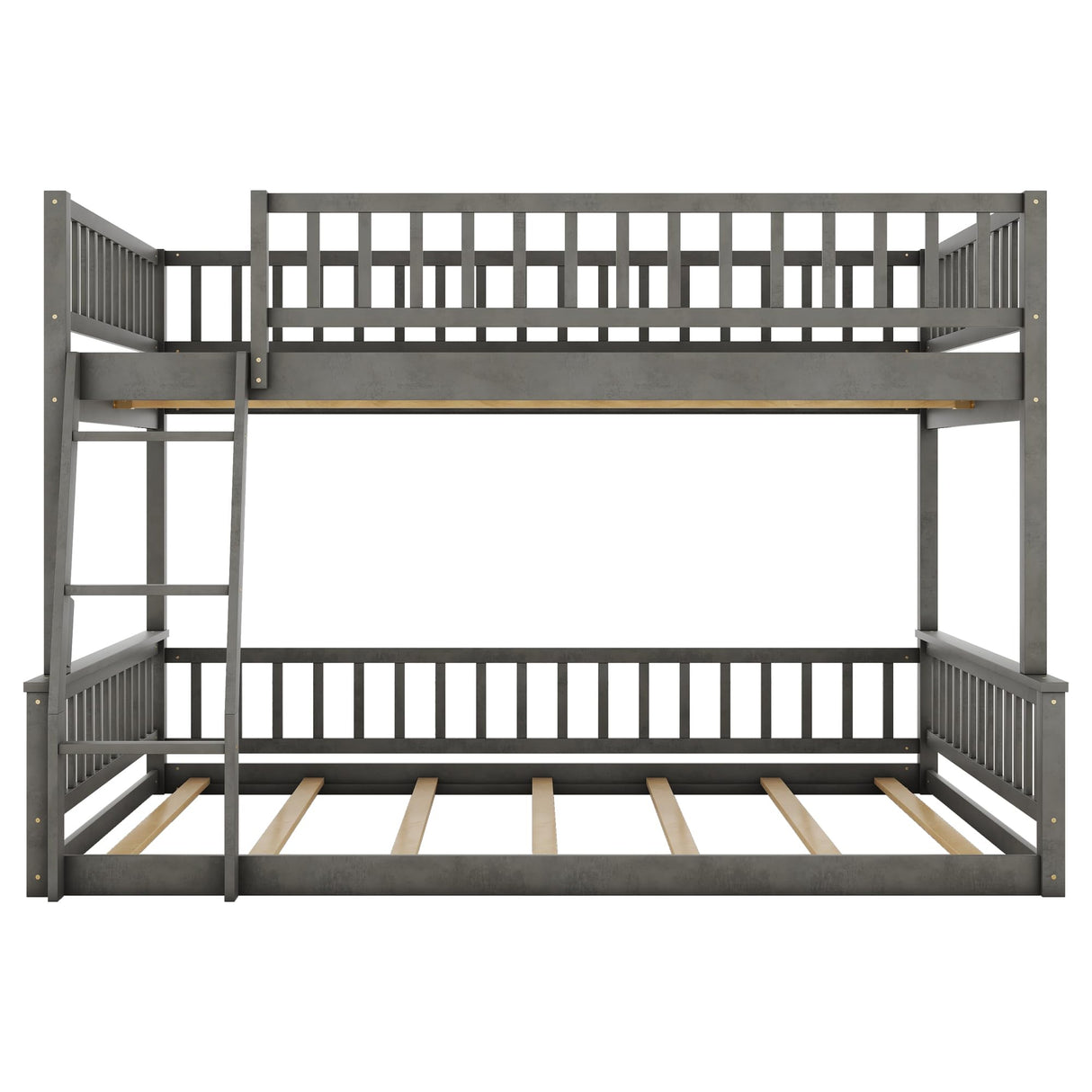 Merax Full XL Over Queen Floor Bunk Bed, Kids Bedroom Gray Wooden Bunk Bed Frame, Convertible to 2 Separated Beds with Trundle, Ladder & Guardrail for Teens, Wood Slat Support, Easy Assembly, Grey Merax