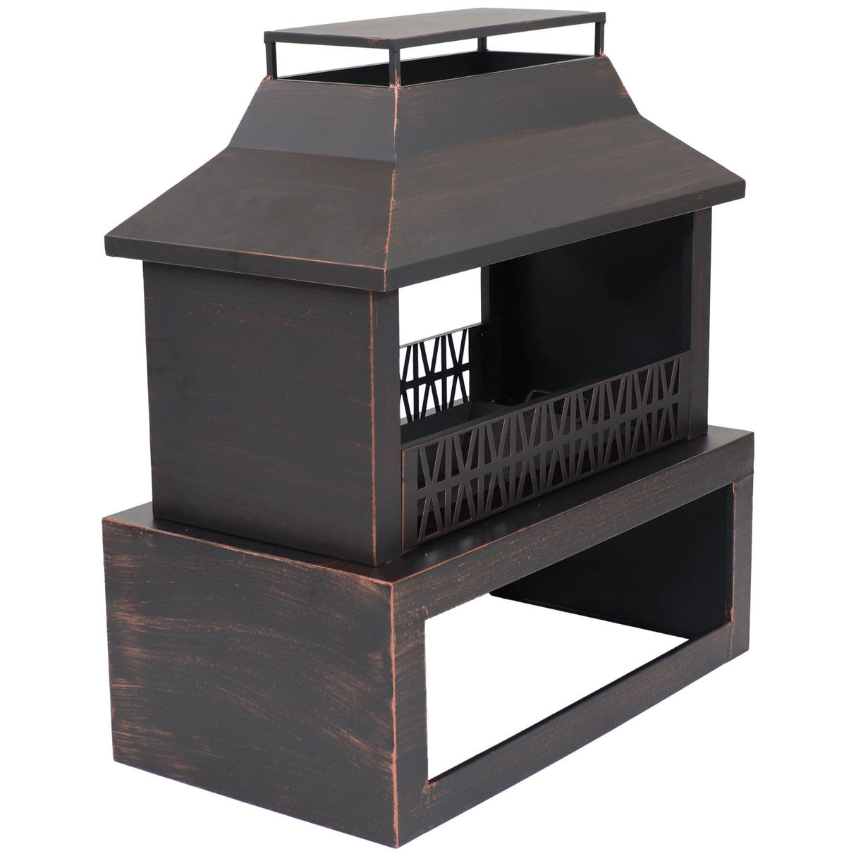 Sunnydaze Backyard Blaze 35-Inch H Heavy-Duty Steel Outdoor Fireplace with Built-in Log Storage - Includes Protective Cover - Brushed Bronze Sunnydaze