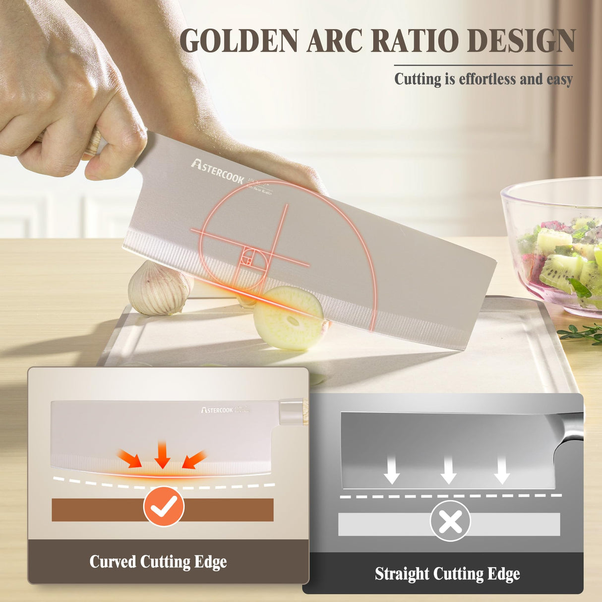 Knife Set, Astercook 6 Piece Khaki Kitchen Knife Set, Non-stick Stainless Steel Knife Block Set, Anti-Rust Dishwasher Safe Knife Set with Block Astercook