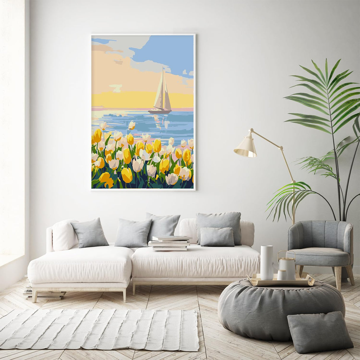 Framed Paint by Numbers Kit for Adults Beginner & Kids Age 8-12, Easy Flowers Adult Paint by Number Kits on Canvas, DIY Acrylic Watercolor Oil Paint by Number for Adults Landscape for Gift 8x12 Inch Possoco