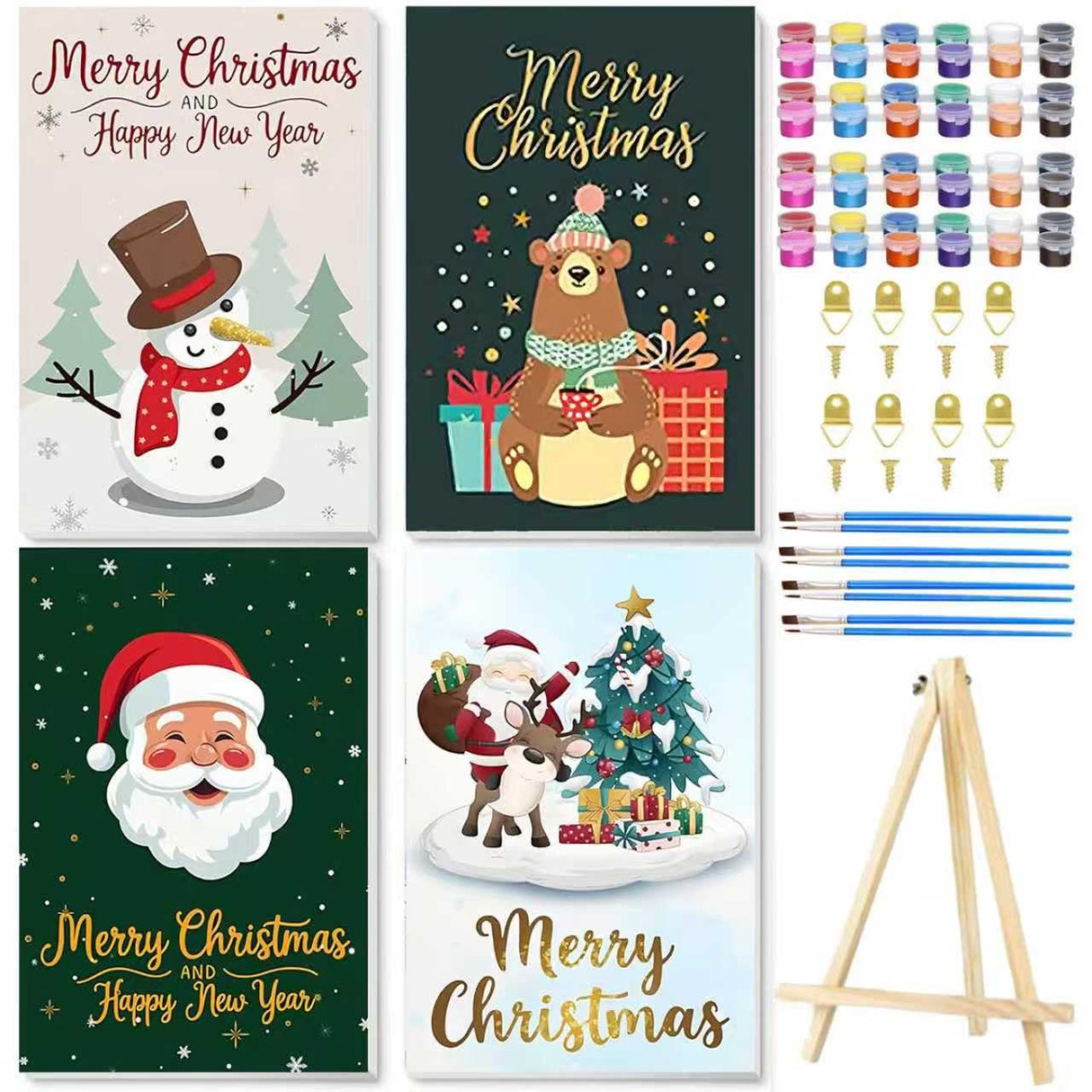 4 Pack Paint by Number for Adults, Christmas Paint by Numbers Kit for Adults Beginners, Easy DIY Acrylic Painting by Number Kits for Gifts Home Decor 8x12 Inch hkejoi