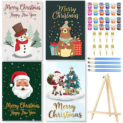 4 Pack Paint by Number for Adults, Christmas Paint by Numbers Kit for Adults Beginners, Easy DIY Acrylic Painting by Number Kits for Gifts Home Decor 8x12 Inch