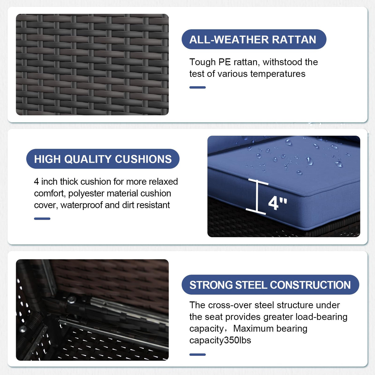 Ophelian 8 Piece Patio Furniture Set with Fire Pit Table, Wicker Outdoor Sectional Furniture, Outside Rattan Patio Couch Sets for Backyard, Garden, Deck (Brown/Blue) Ophelian