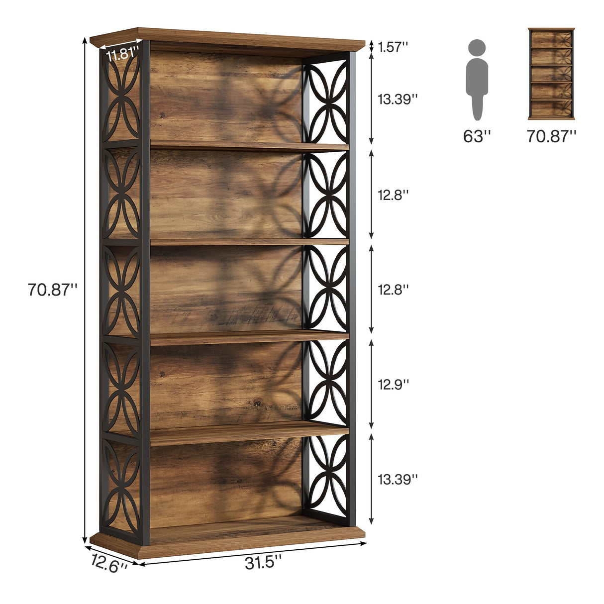 Tribesigns 6-Tier Tall Bookshelf, 71" Industrial Bookcase with Metal Frame, Freestanding Open Storage Shelves for Home Office, Living Room, Bedroom Tribesigns