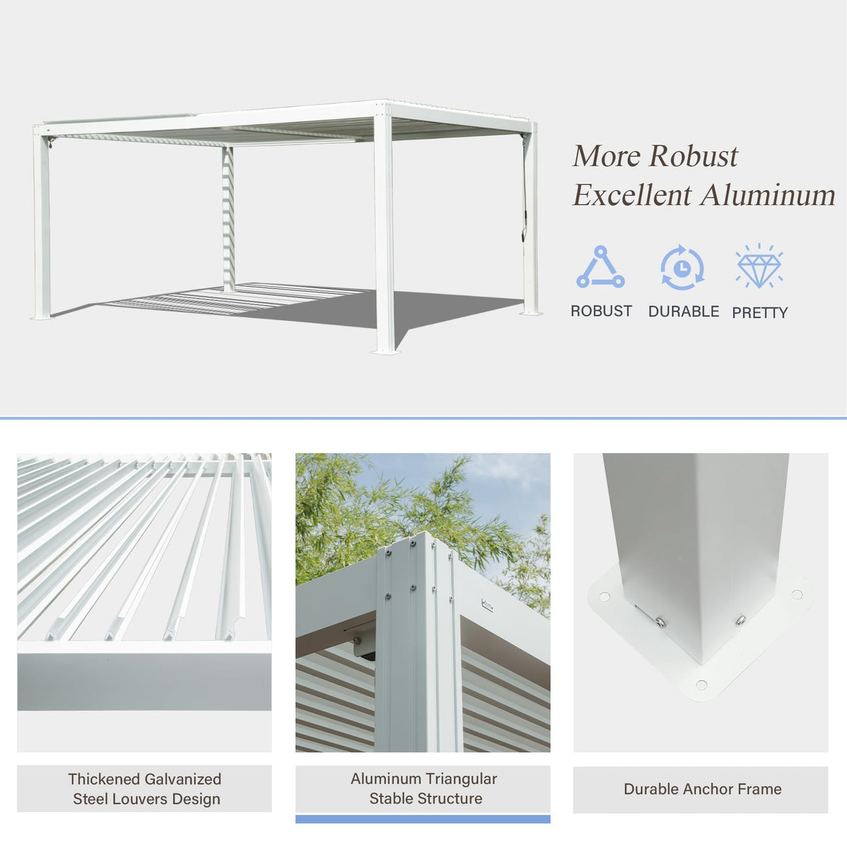 Domi Outdoor Louvered Pergola 10x16FT with Adjustable Steel Roof, Outdoor Aluminum Structure Rainproof Pergola for Backyard, Garden and Lawn,White domi outdoor living