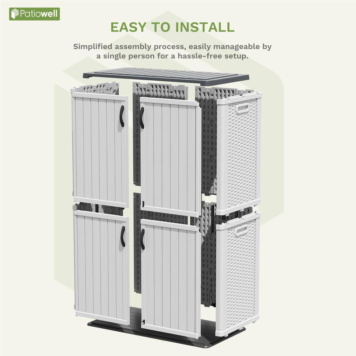 Patiowell 50 cu.ft Plastic Outdoor Storage Shed, Lockable Waterproof Resin Storage Cabinet Vertical Storage Shed for Garden Tools, Garbage Cans, Pool Supplies, White(Not Include Shelves) Patiowell