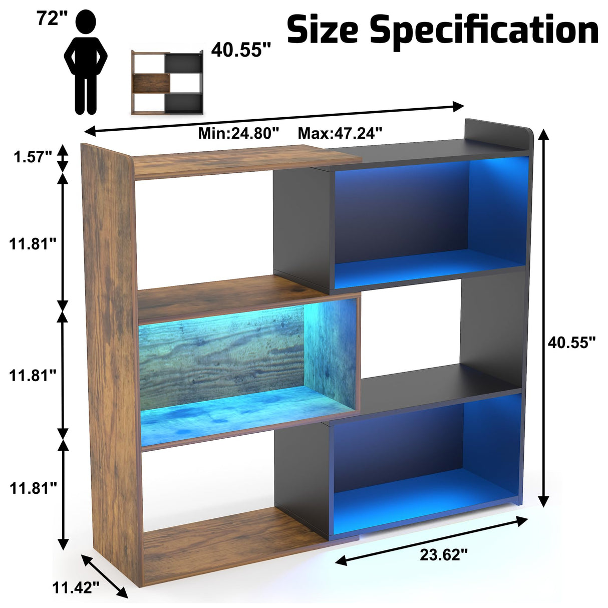 NAIYUFA 4-Tier L-Shaped Corner Bookshelf with LED Lighting - Versatile Storage Solution for Home & Office NAIYUFA
