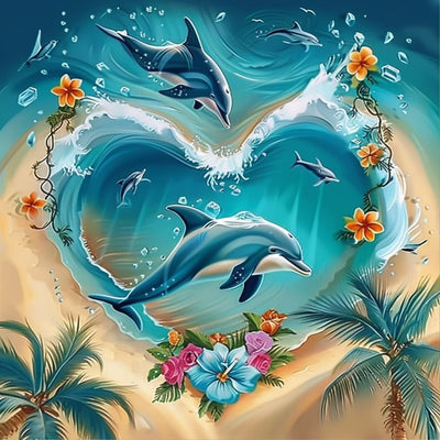 Beach Dolphin Diamond Art Kits for Adults, Landscape Crafts 5D Diamond Painting Kit for Adult Beginners, Ocean Animal DIY Round Dots Full Drill Diamonds Paintings for Home Wall Decor Gifts 12X12 In
