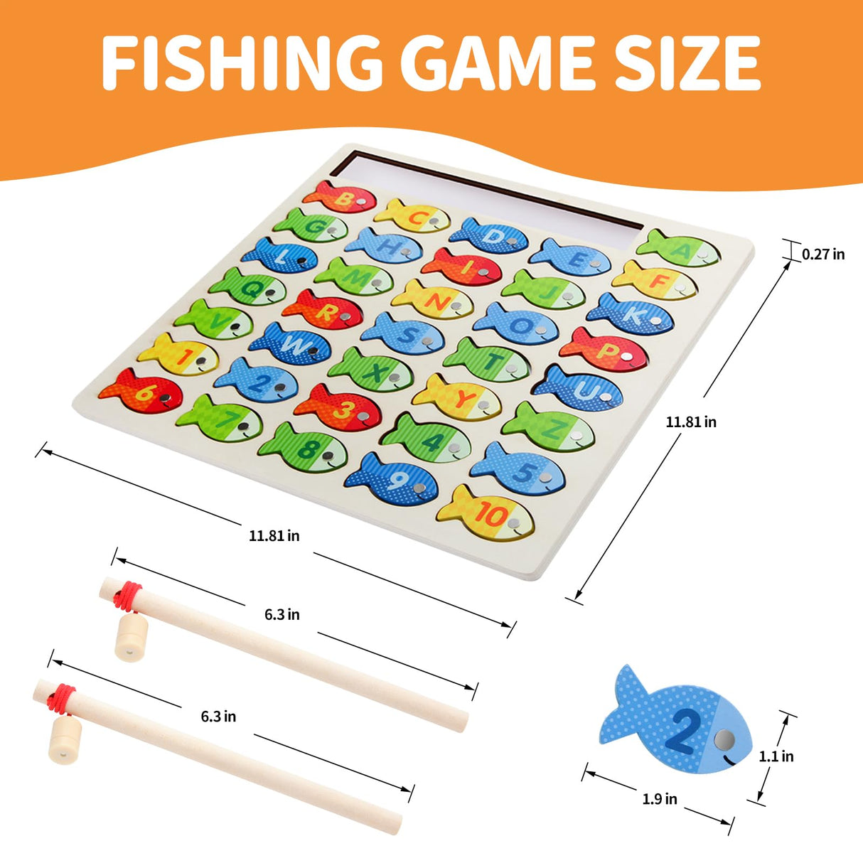 Diaodey Wooden Magnetic Fishing Game for Toddlers, Montessori Fine Motor Skills Toy with Letters and Numbers, Preschool Learning ABC and Puzzle Educational Toys Gift for 3 4 5+ Year Old Kids(2 Poles) Diaodey