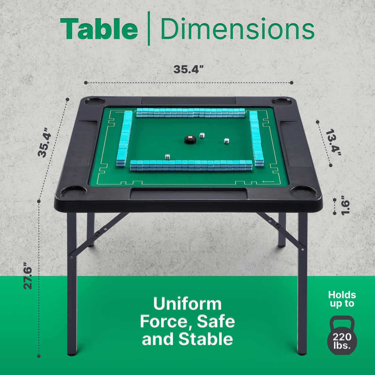 Queensell 35" Folding Game Table, Domino Table, Mahjong Table with Heavy-Duty Legs - 35 x 35 x 27 Inches with Storage Bag Double Sided Mat Queensell