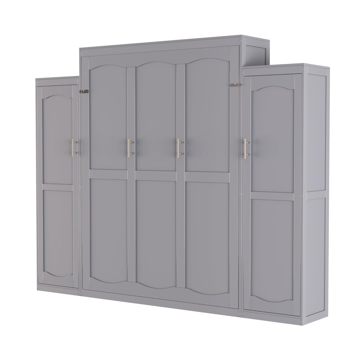 Versatile Wooden Murphy Bed Wall Bed with 2 Wardrobe and Storage Shelf,Foldable Platform Bedframe for Guest-Room Bedroom Study Office Use (Gray#Shelf, Queen) Brabrety