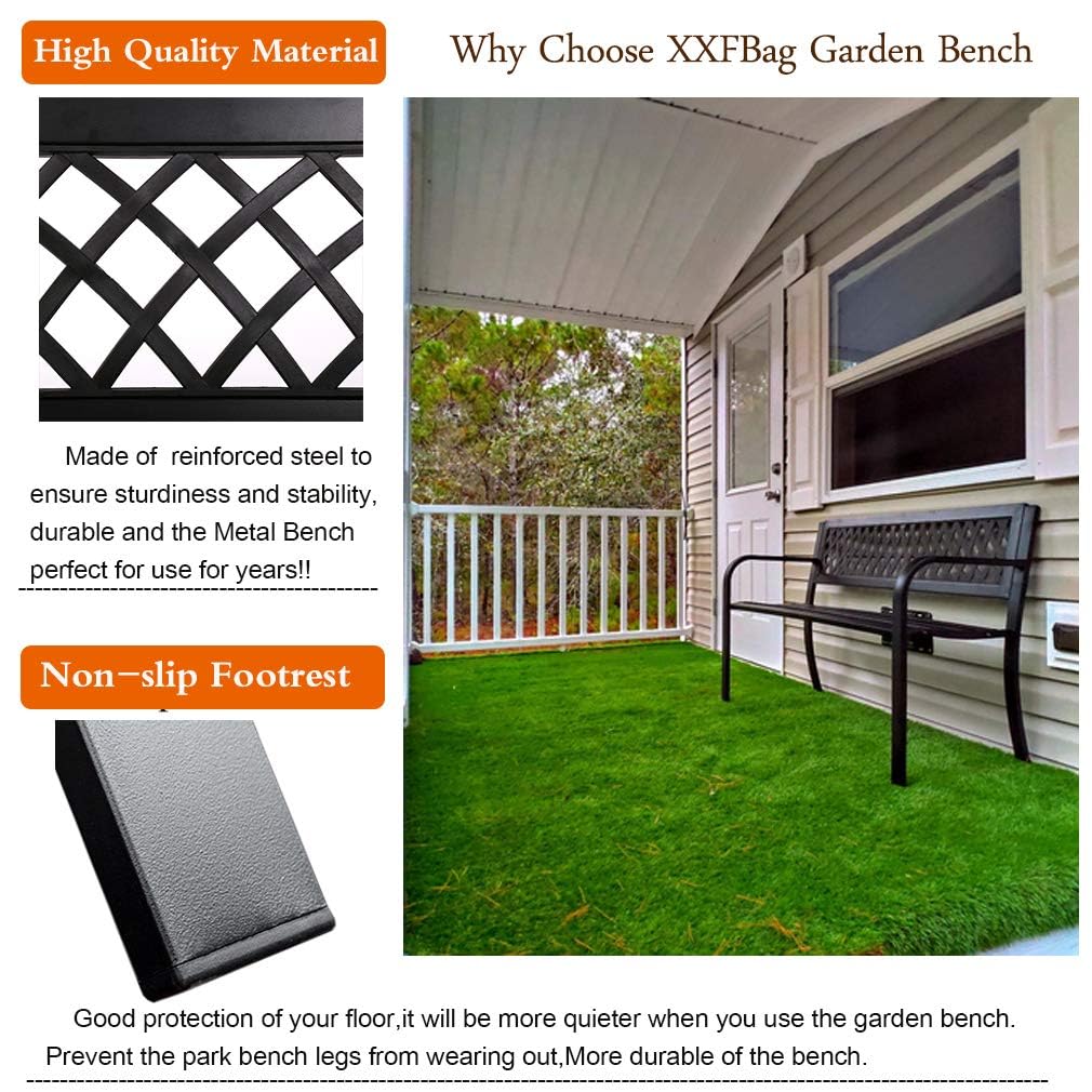 BestShop Patio Bench - Outdoor Metal Garden Bench with Armrests, 480lbs, Cast Iron, Sturdy Steel Frame, Black BestShop