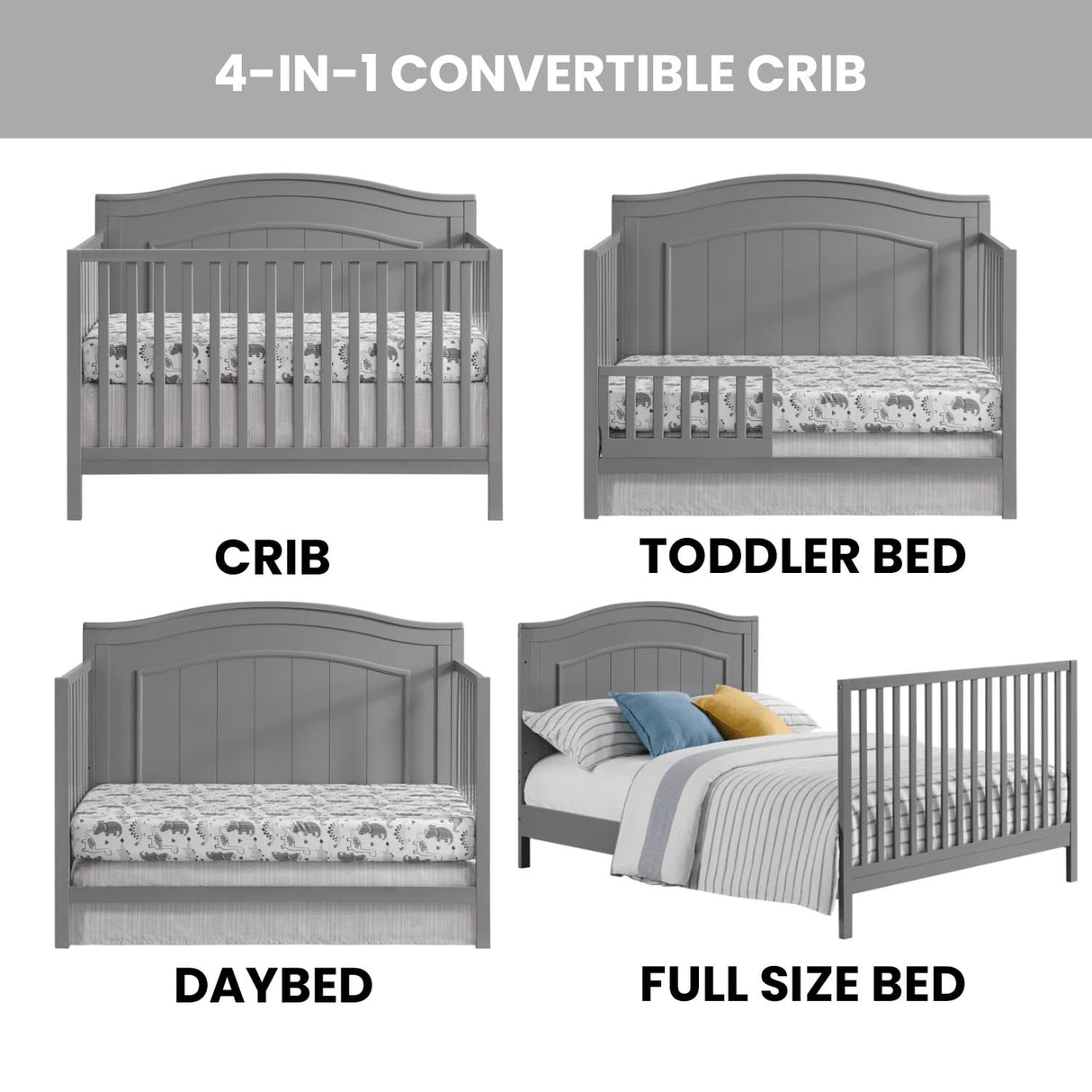 Oxford Baby Nolan 4-in-1 Convertible Crib, Dove Gray, GreenGuard Gold Certified Oxford Baby