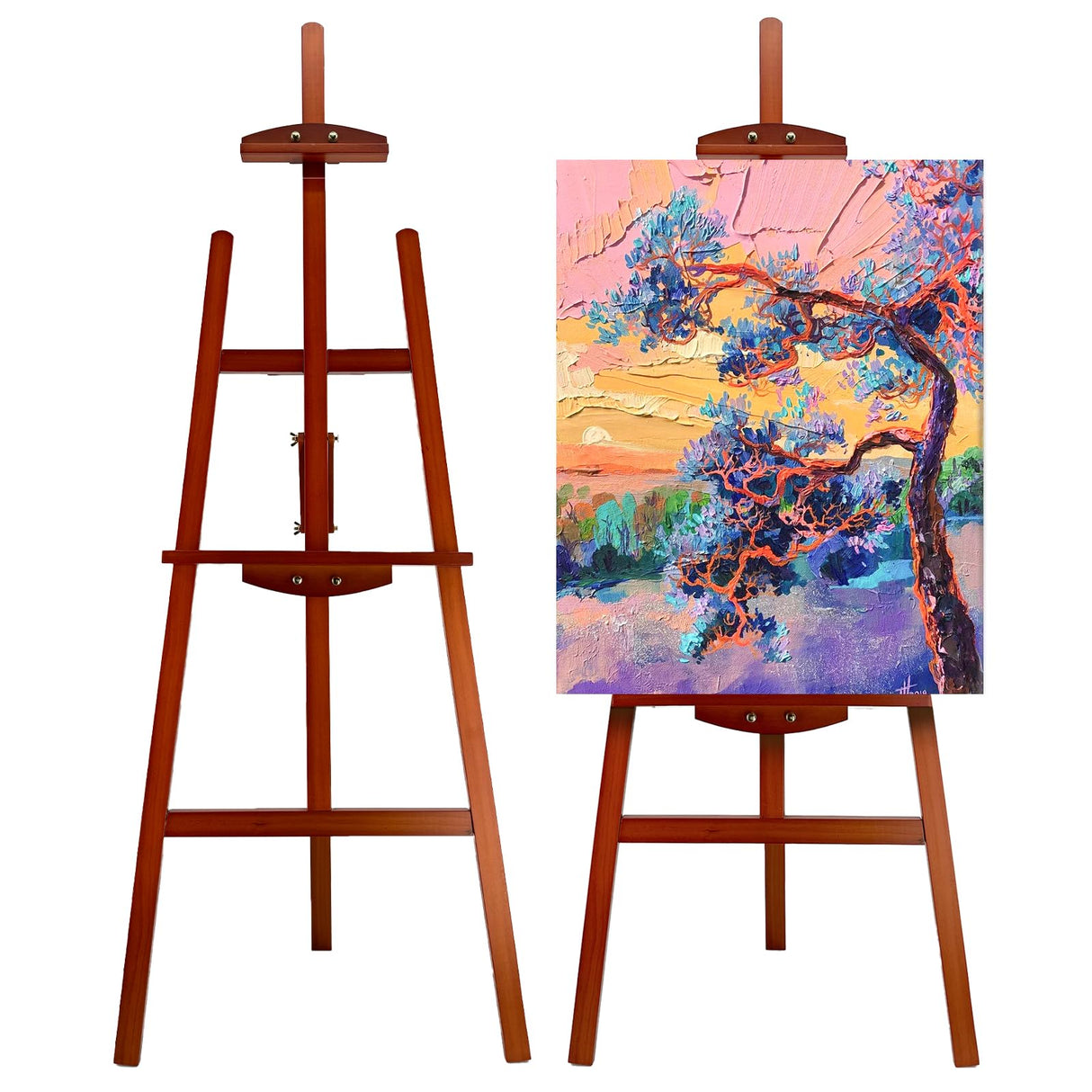 Stuelloaf Adjustable Wooden Painting Easel, Pine Art Easel Stand Hold up to 43'', Painting Canvas for Wedding Sign and Poster, Drawing for Adults, Begginners and Students, Walnut Stuelloaf