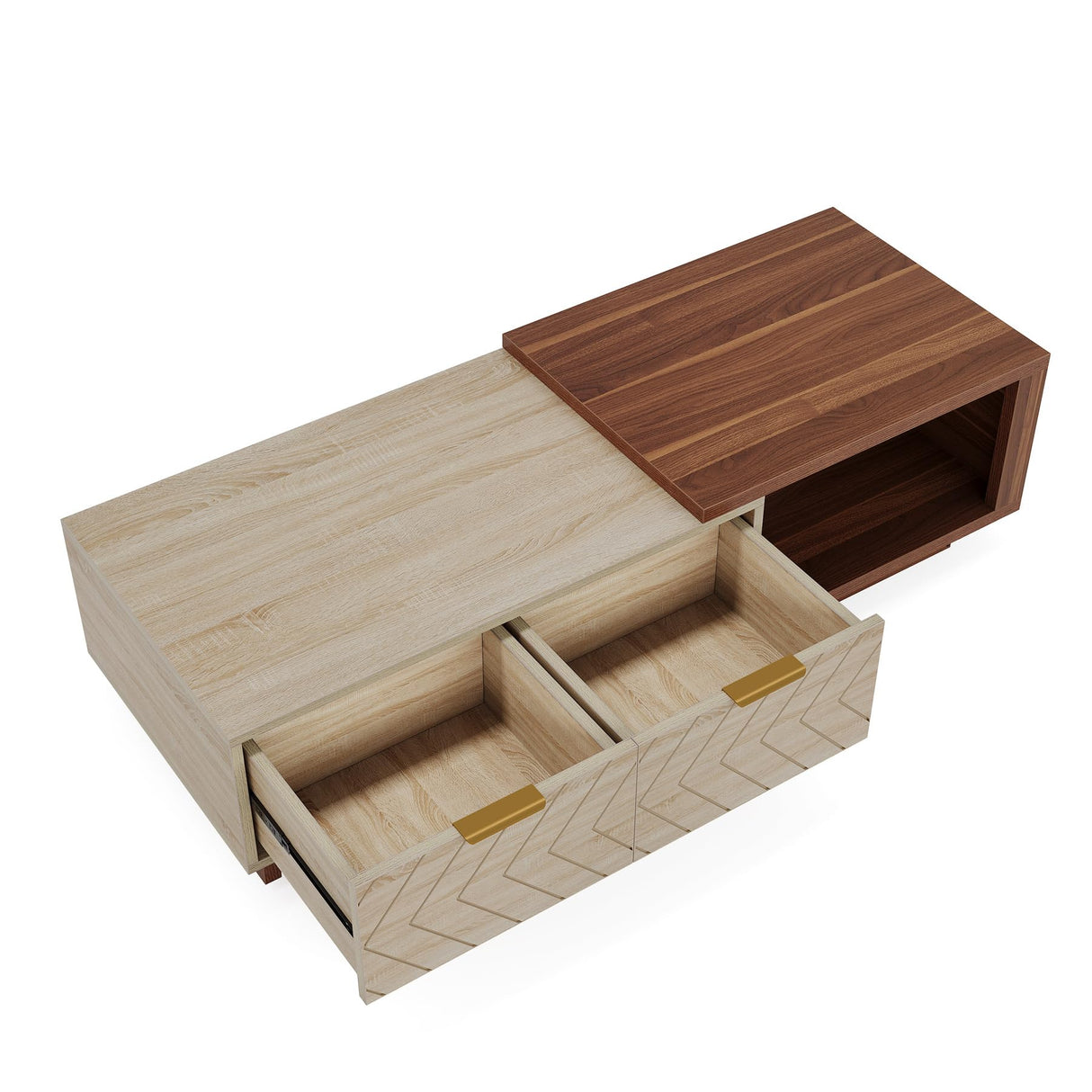 Tribesigns Extendable Coffee Table with 2 Storage Drawers, Dual-Tone Center Table with Sliding Tabletop, Multi-Functional Hidden Storage Wooden Rectangle Cocktail Table for Living Room, Walnut & Oak Tribesigns