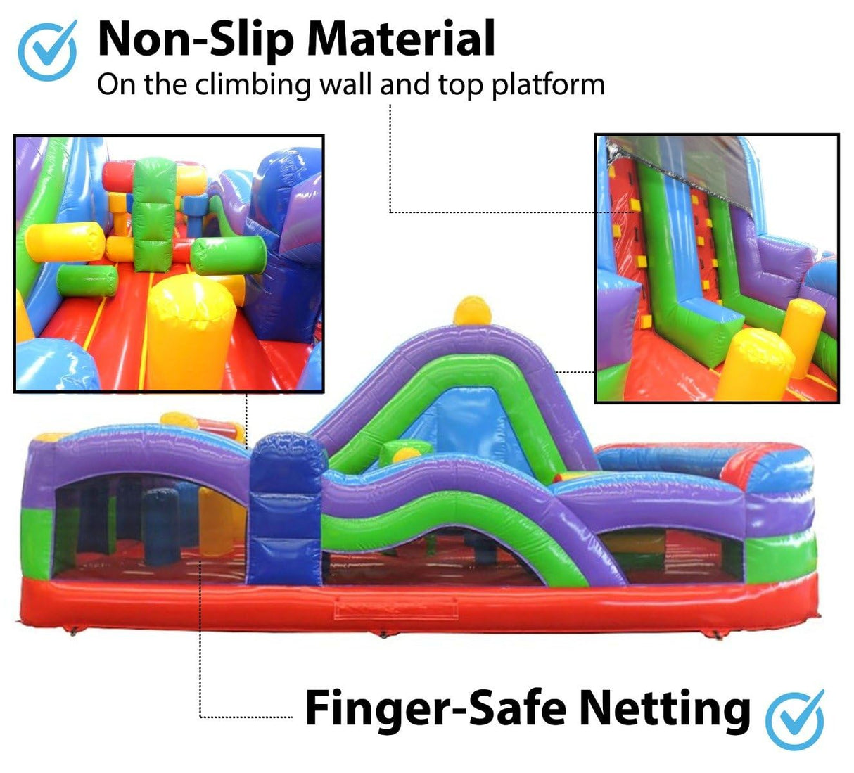 29'L Radical Run Inflatable Obstacle Course with Climbing Wall, Retro Rainbow, 16' Wide x 15' Height, Commercial Grade Interactive Bounce House, Includes: Blower and Stakes TentandTable
